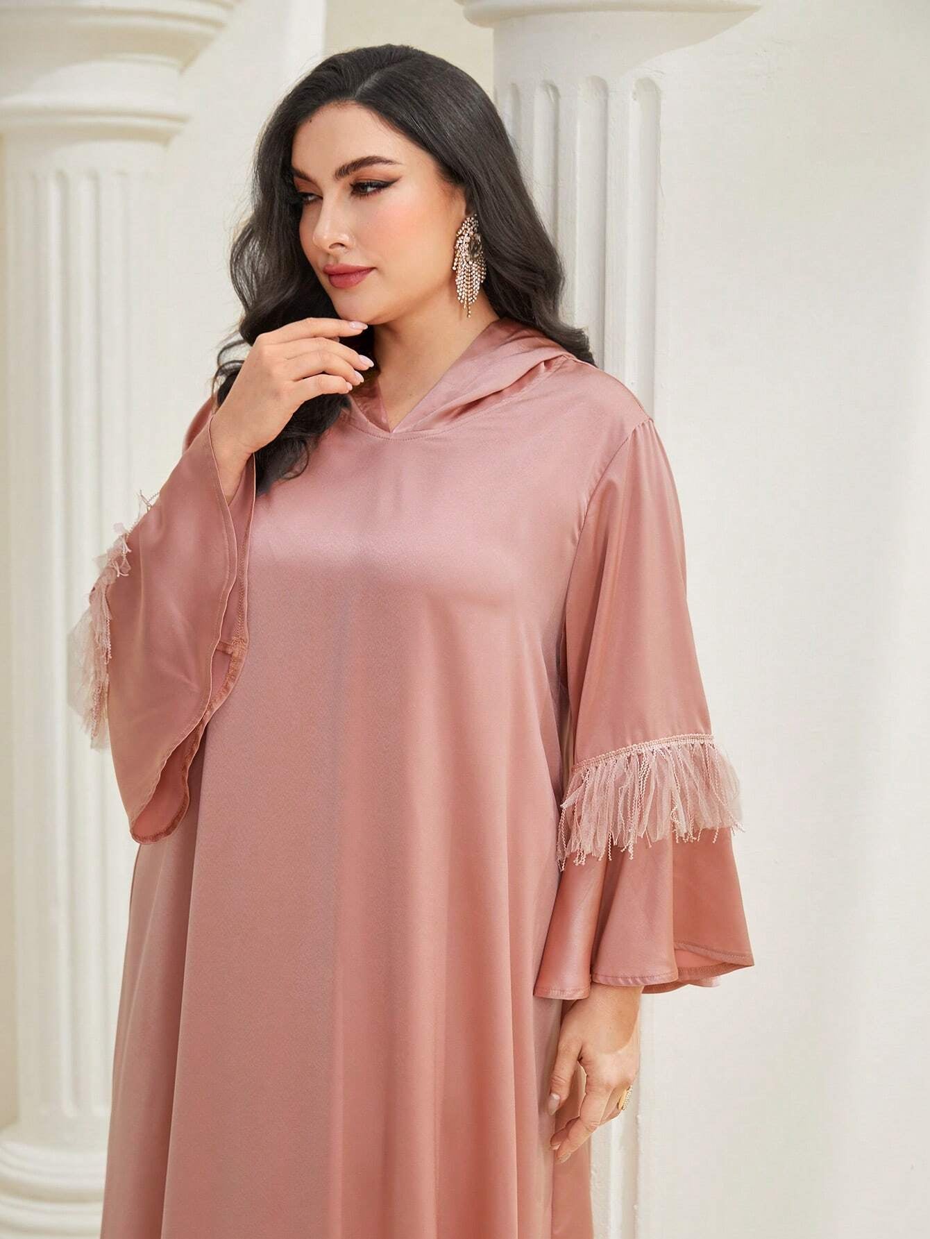 Najma plus Flounce Sleeve Hooded Dress
