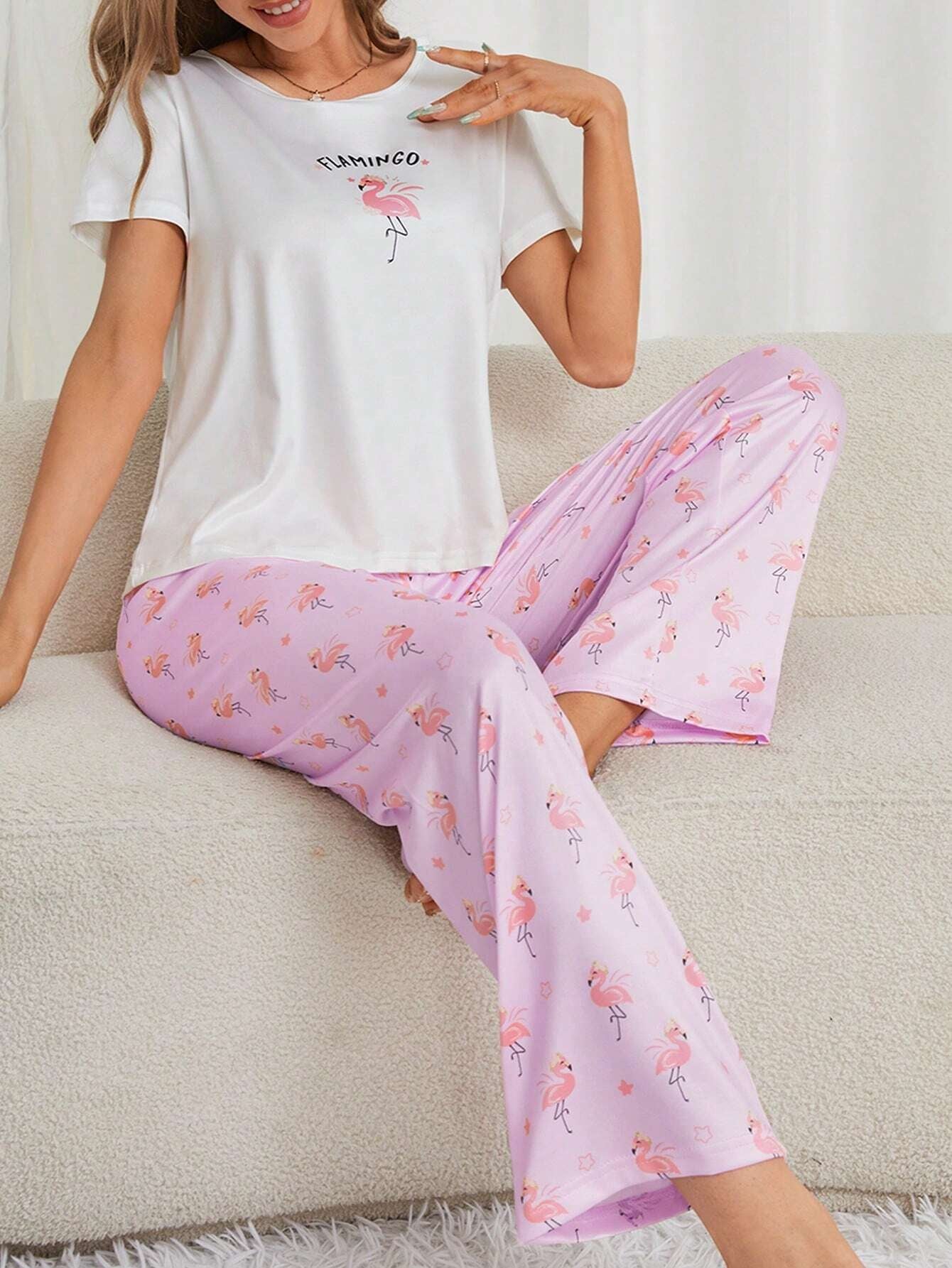 Ladies' Flamingo Print Pajama Set