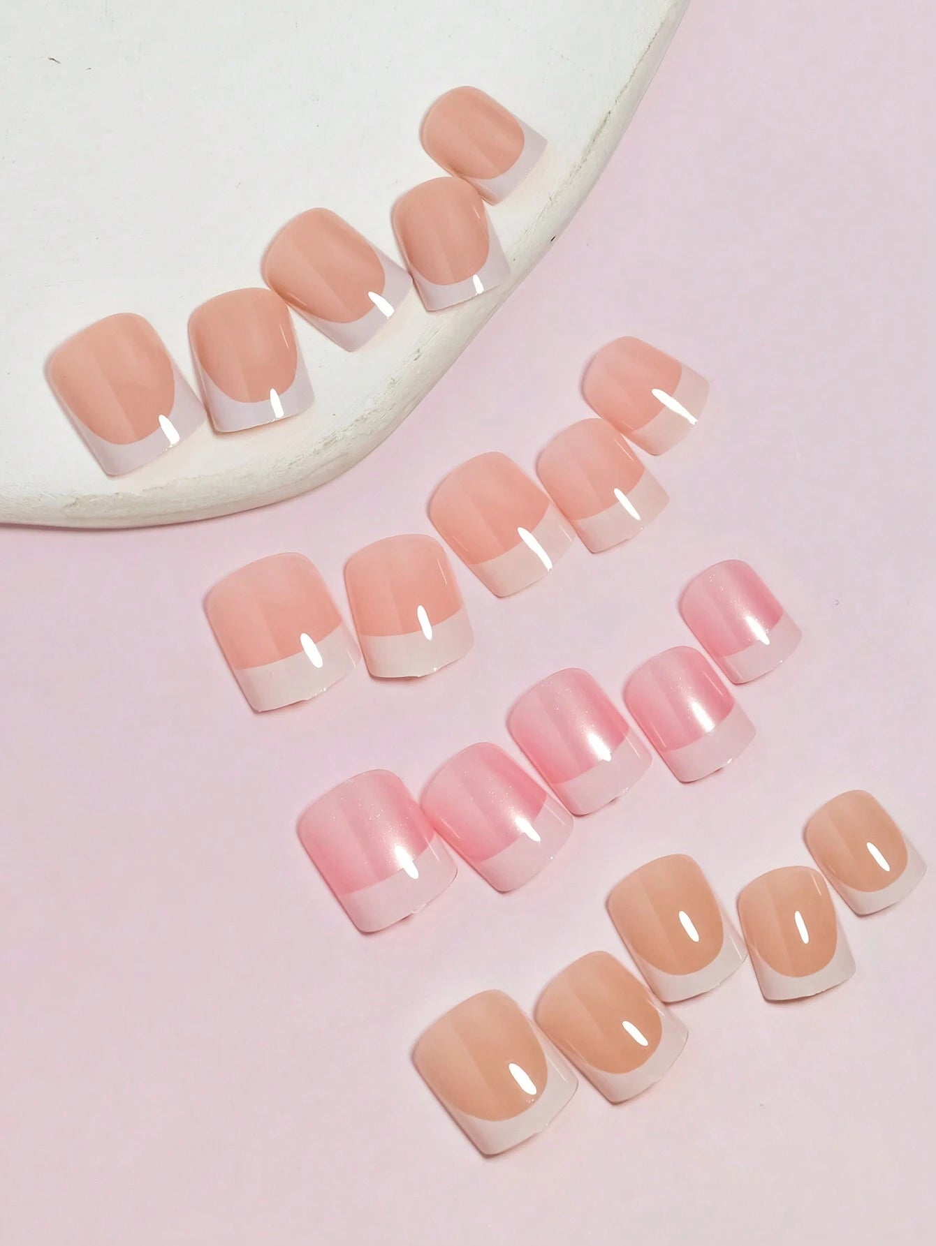 96Pcs(4Colors) Short Square Press on Nails Acrylic Short Fake Nails Full Cover Black and White French Designs Shiny Glue on Nails False Nail as Gift for Women and Girls with Storage Box