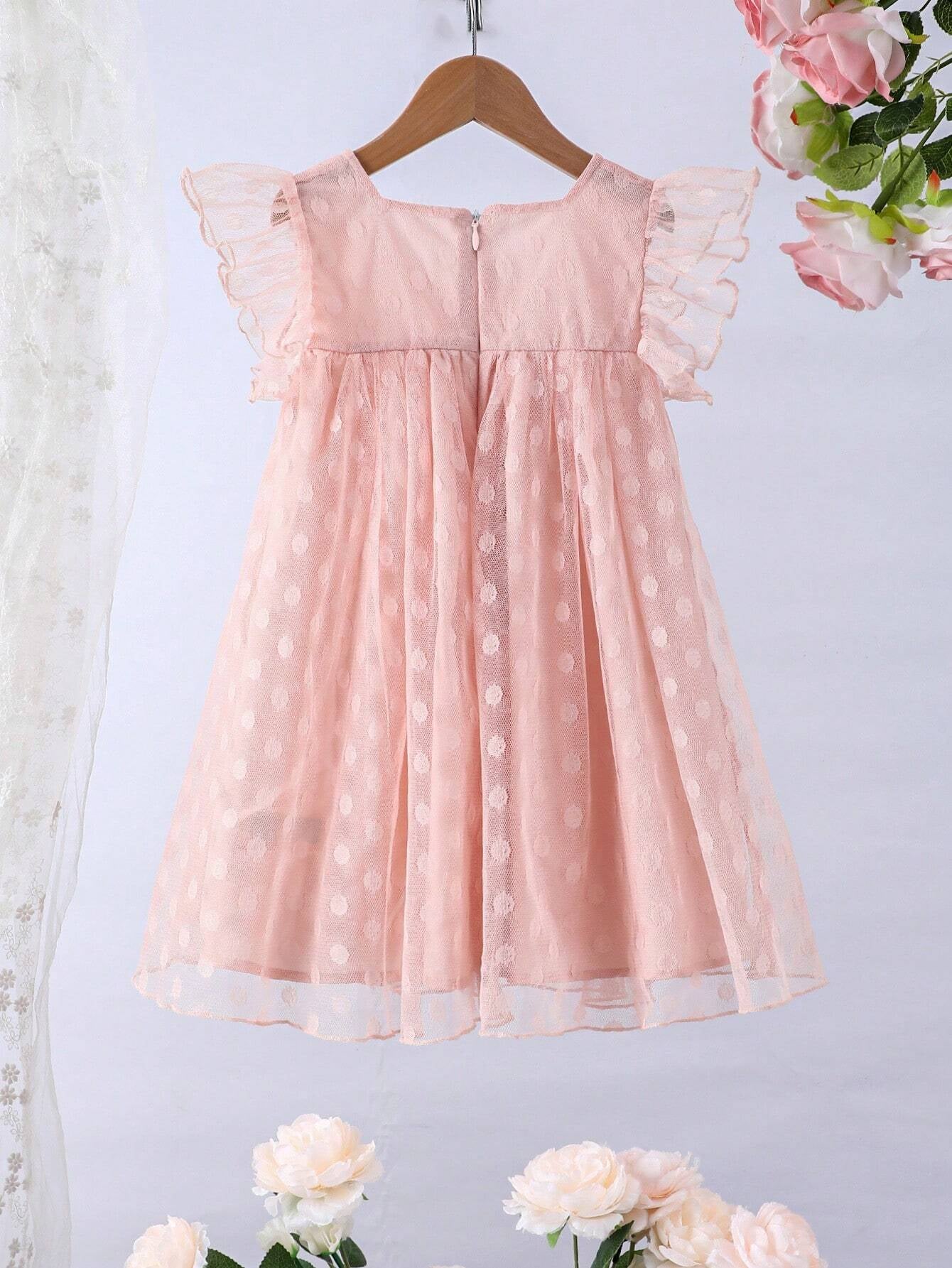 Young Girls' Mesh Tutu Dress with Flying Sleeves