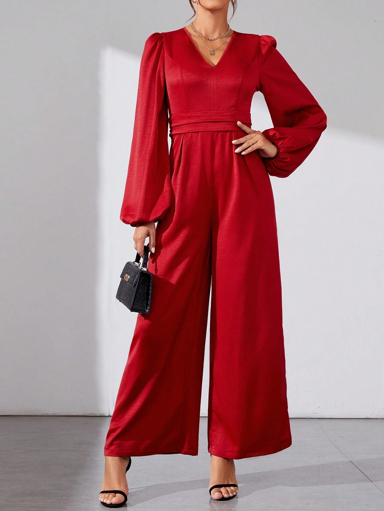 Tall Women'S Lantern Sleeve Wide Leg Jumpsuit