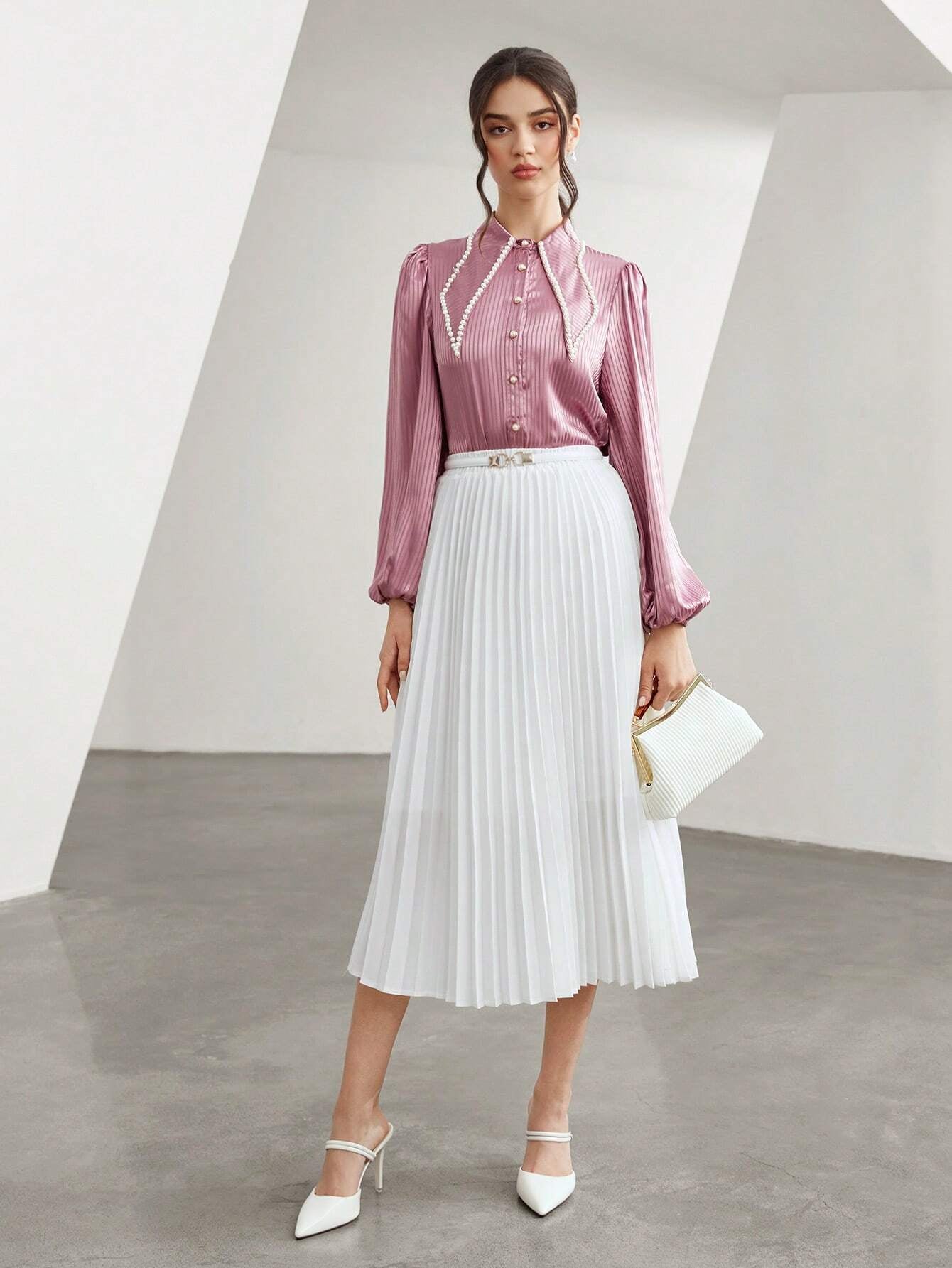 Mulvari Women'S Elastic Waist Pleated Skirt