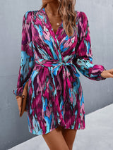 SHEIN LUNE فستان بحافة مطوي طباعة شامل أكمام فانوس