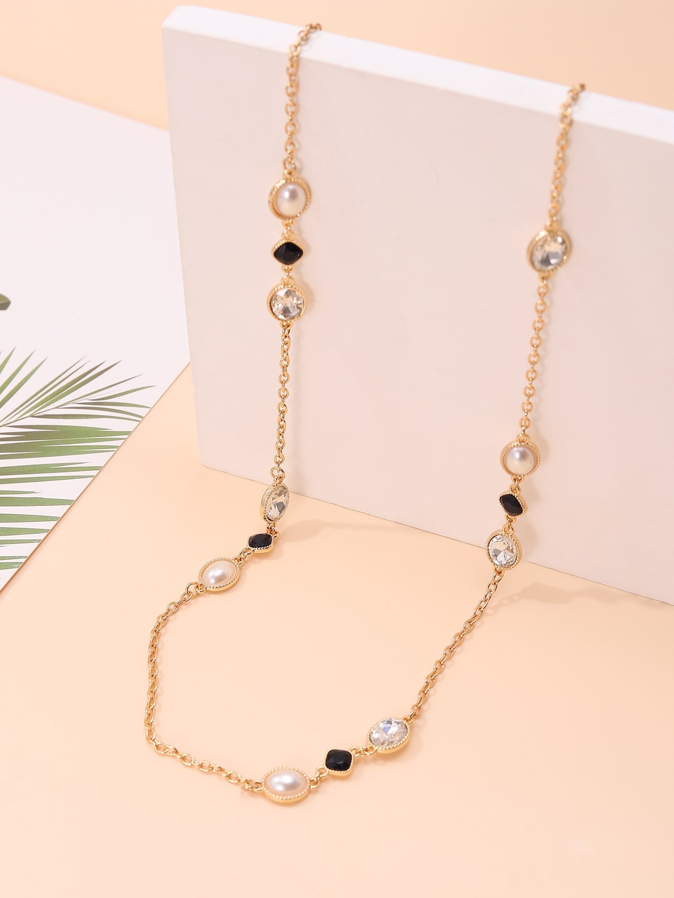 Rhinestone & Faux Pearl Decor Necklace