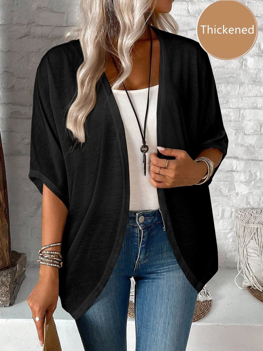 SHEIN EMERY ROSE كارديجان نسائي أسود خفيف بأكمام قصيرة