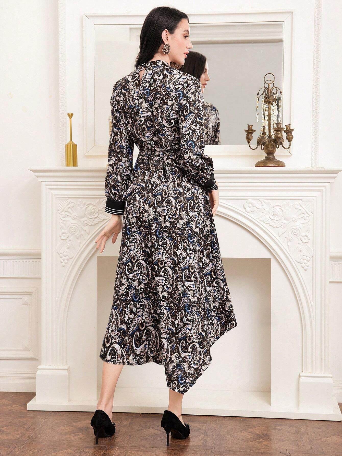 Modely Women'S Paisley Print Belted Maxi Dress