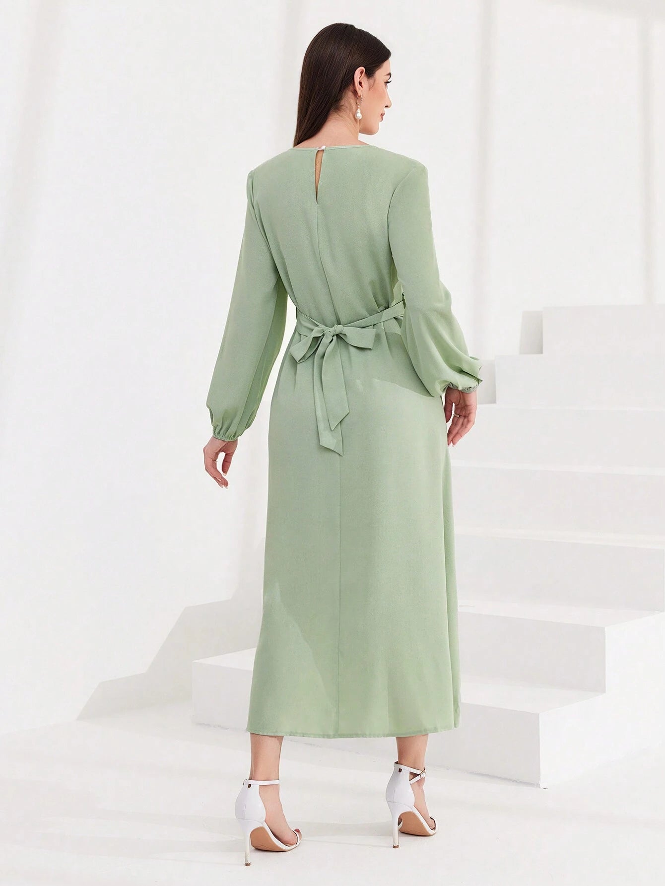 Mulvari Lantern Sleeve Color Block Women'S Dress