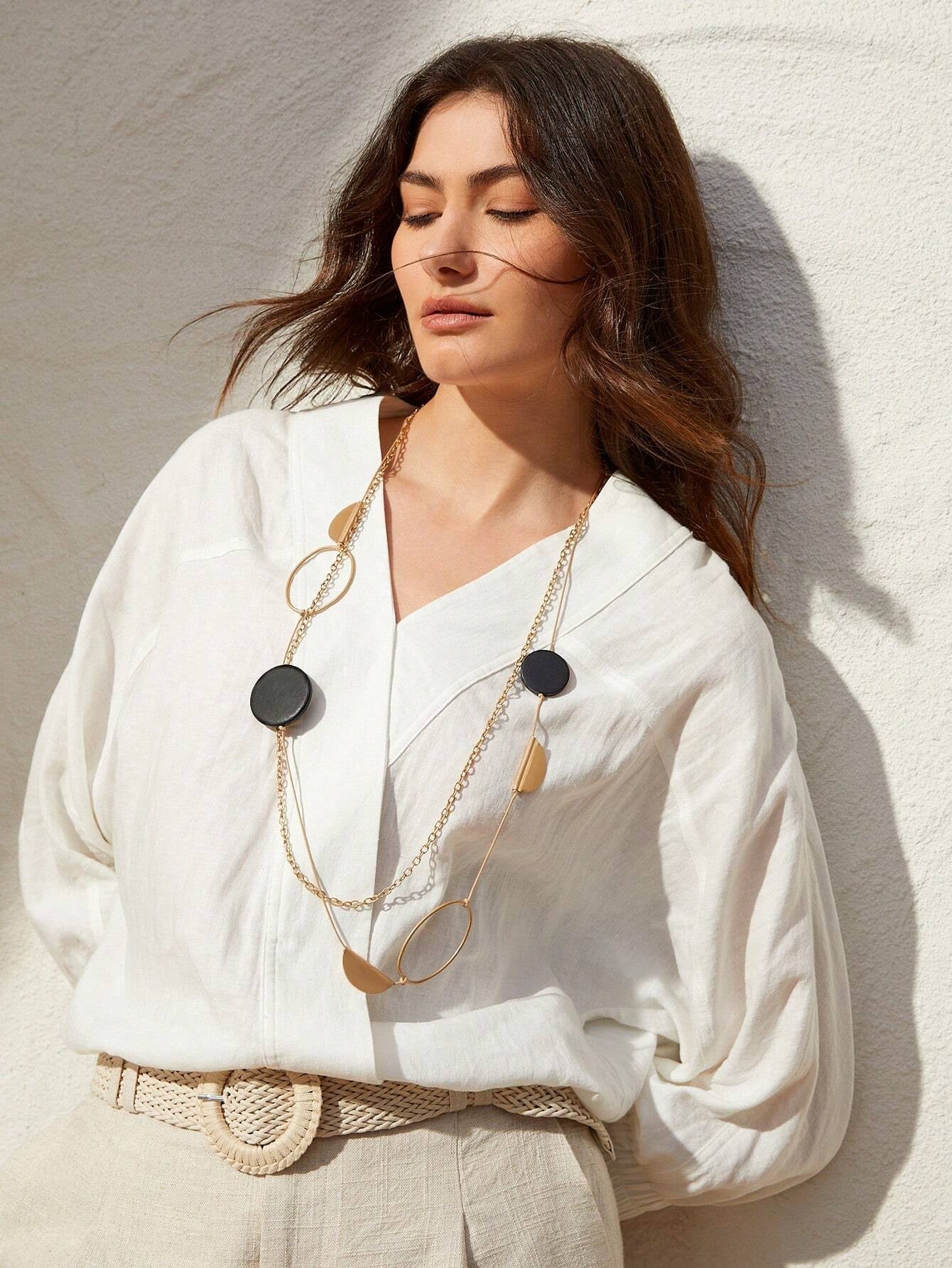 VCAY Handmade Double Layer Geometric Long Necklace
