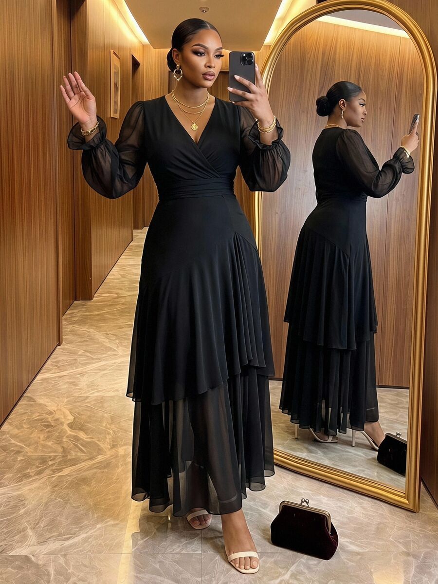 SHEIN Lady فستان أسود للمقاسات الكبيرة