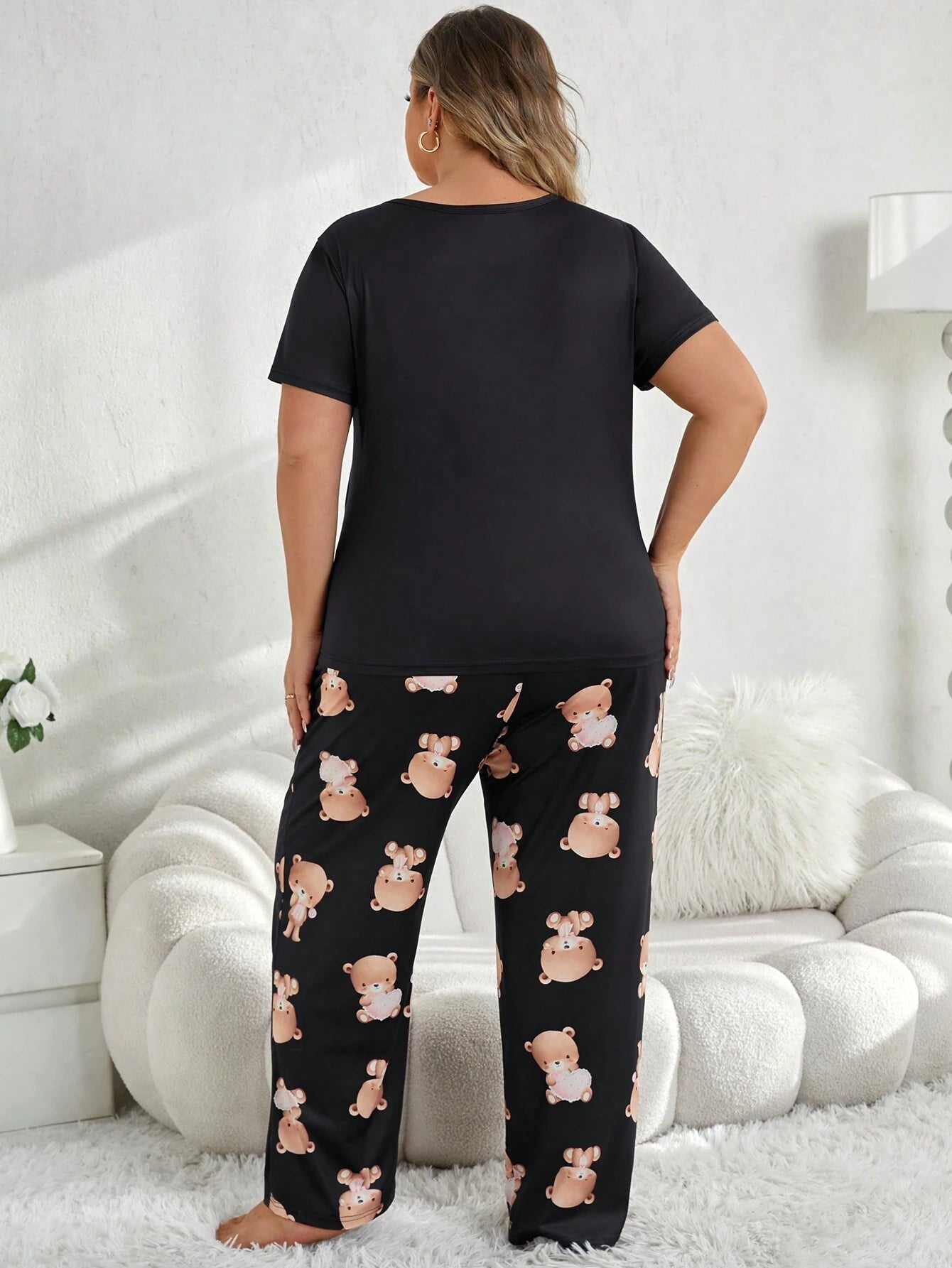 Plus Size Bear Print Homewear Suit
