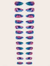 French Vintage Rose Medium Almond Shaped False Nails, 24Pcs/Pack with 1 Jelly Glue, 1 Nail File