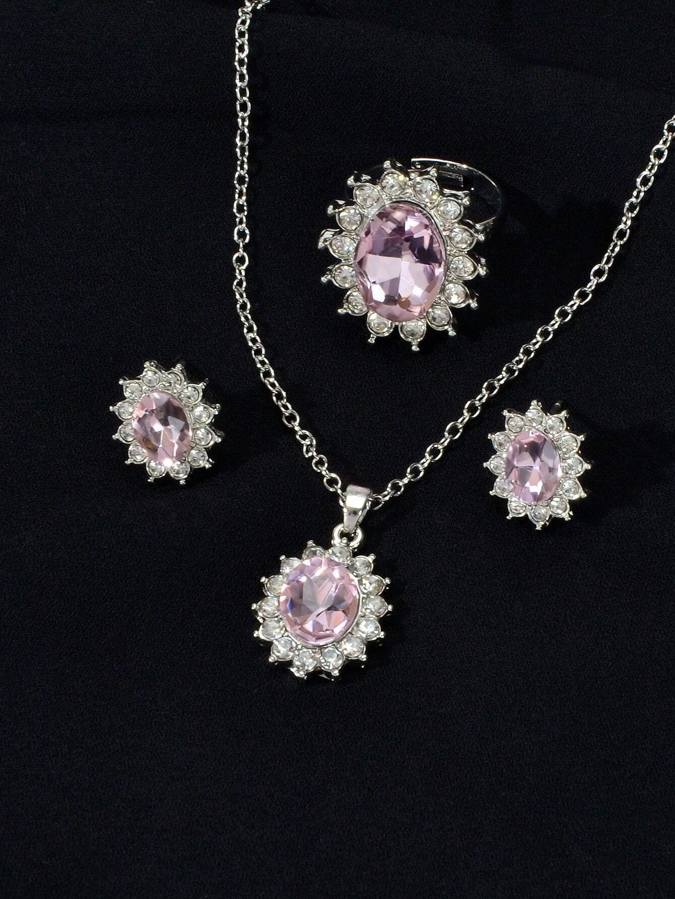 3Pcs/Set Glamorous Cubic Zirconia Water-Drop Decor Jewelry Set for Women for Daily Decoration