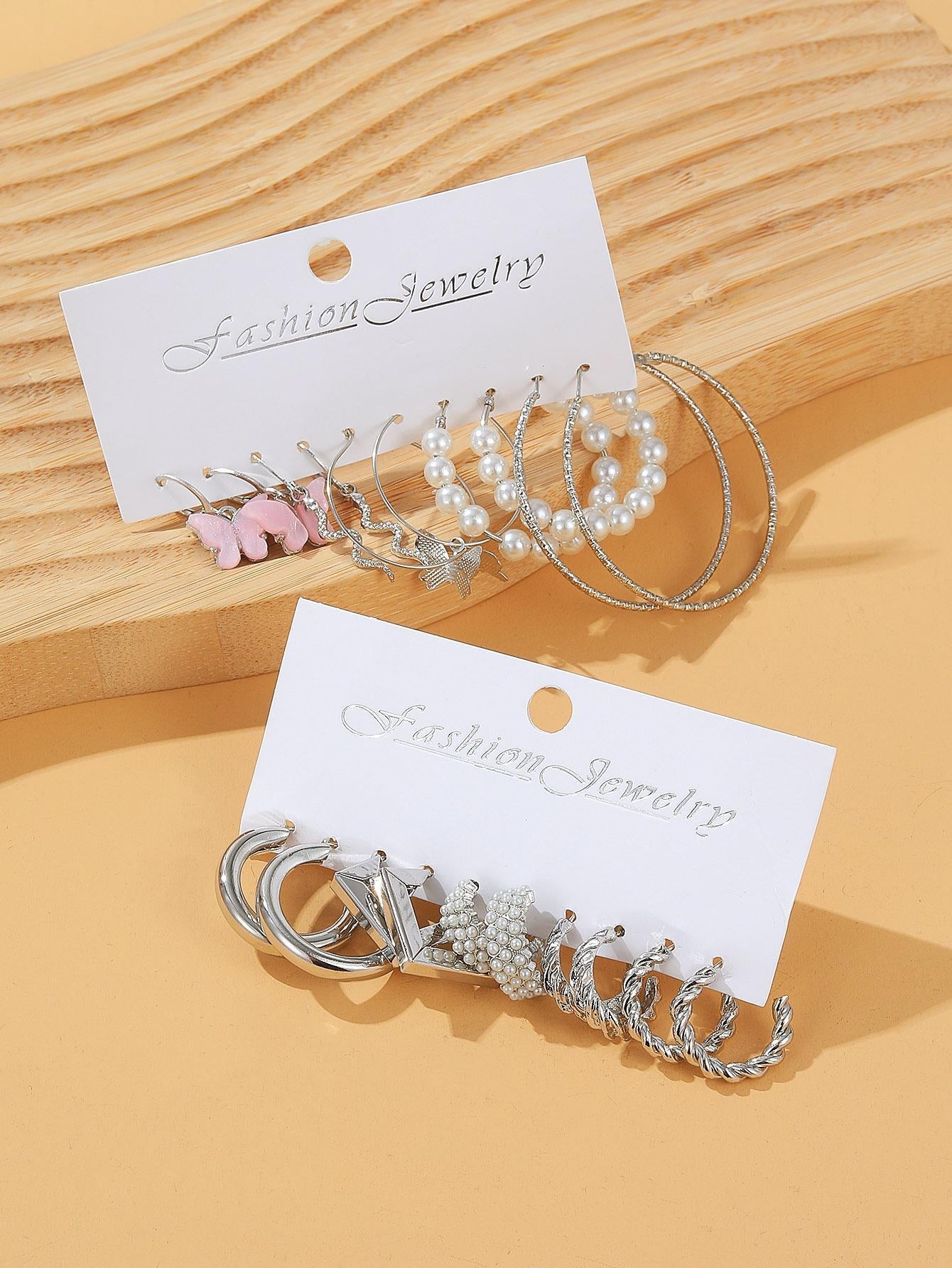 10Pairs Butterfly & Faux Pearl Decor Earrings