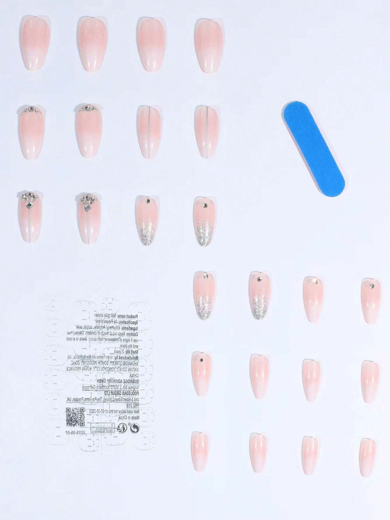 24Pcs/Set Ins Style Fresh Painted Almond Shape Full Coverage False Nails with a Set of Manicure Tools, Suitable for Women, Party, Dance and Daily Wear