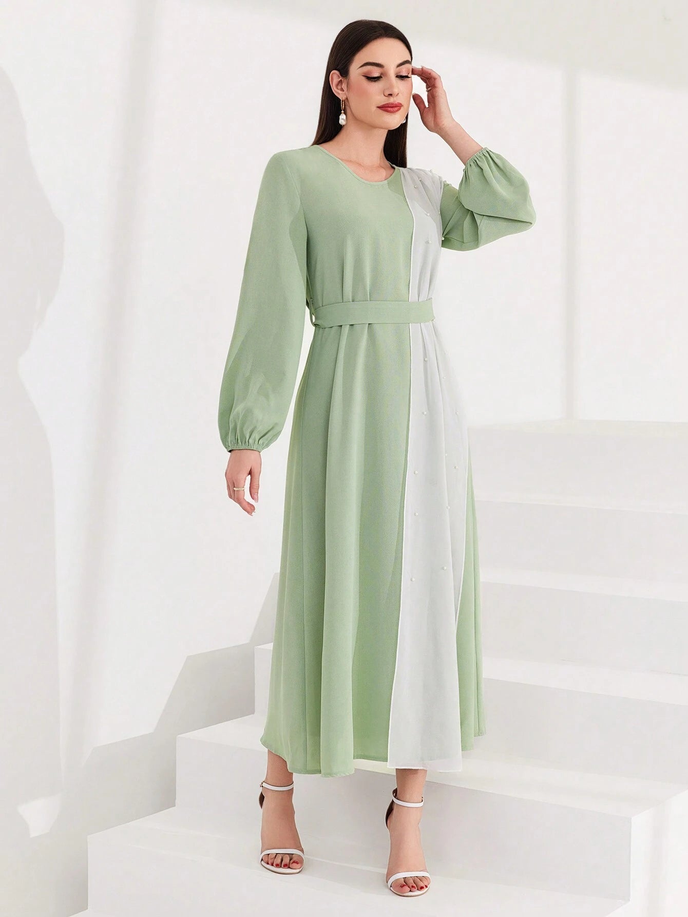 Mulvari Lantern Sleeve Color Block Women'S Dress
