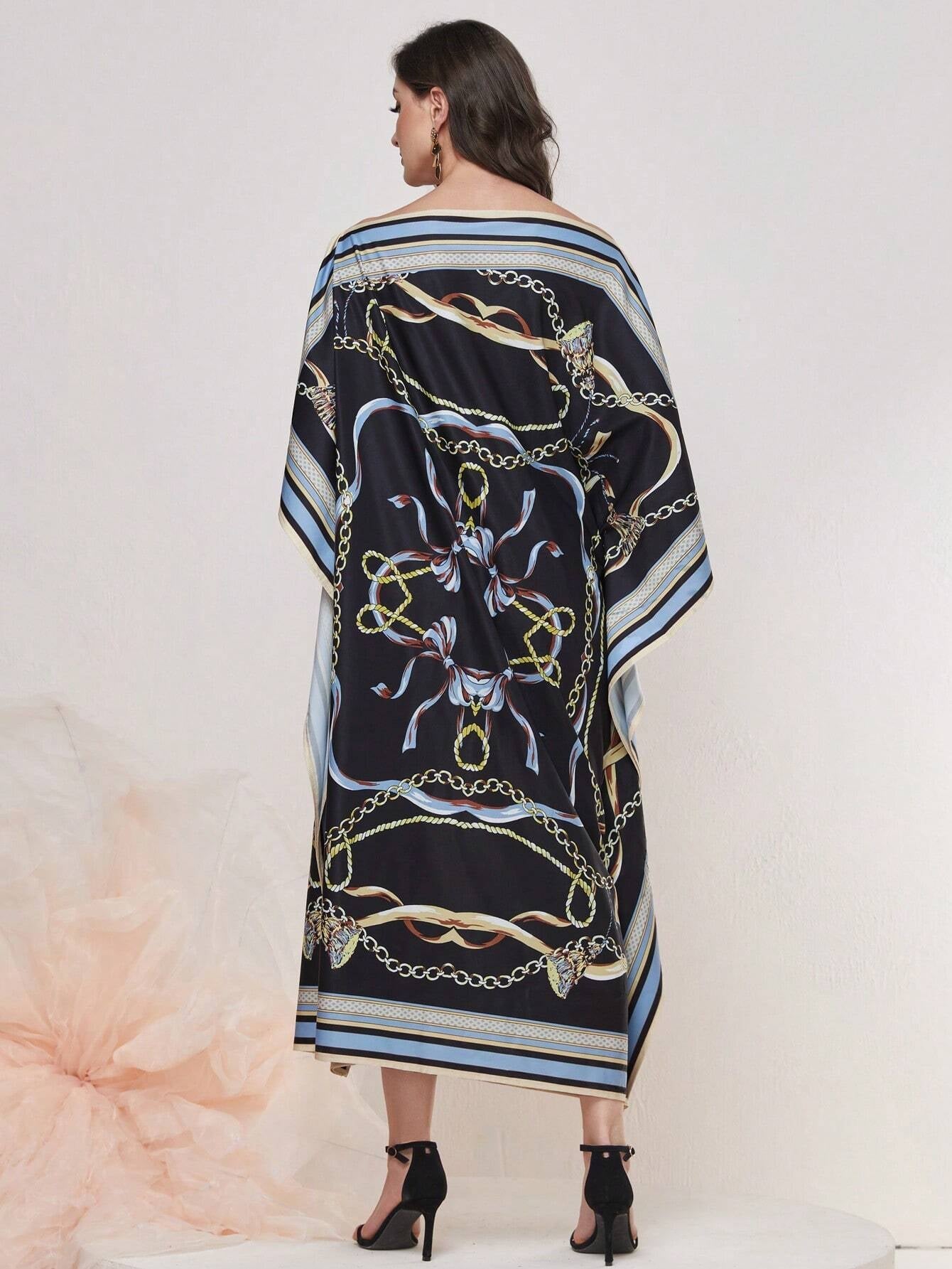 Najma Chain Print Bat-Wing Sleeve Kaftan