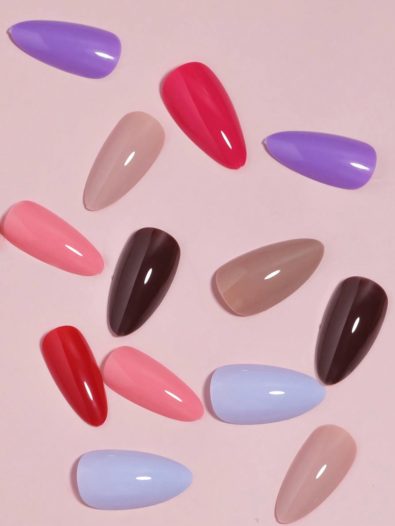 288Pcs(Mixed 12Colors) Long Almond Press on Nails Acrylic Medium Fake Nails Full Cover Solid Colors French Designs Shiny Glue on Nails False Nail as Gifts for Women and Girls with Storage Box