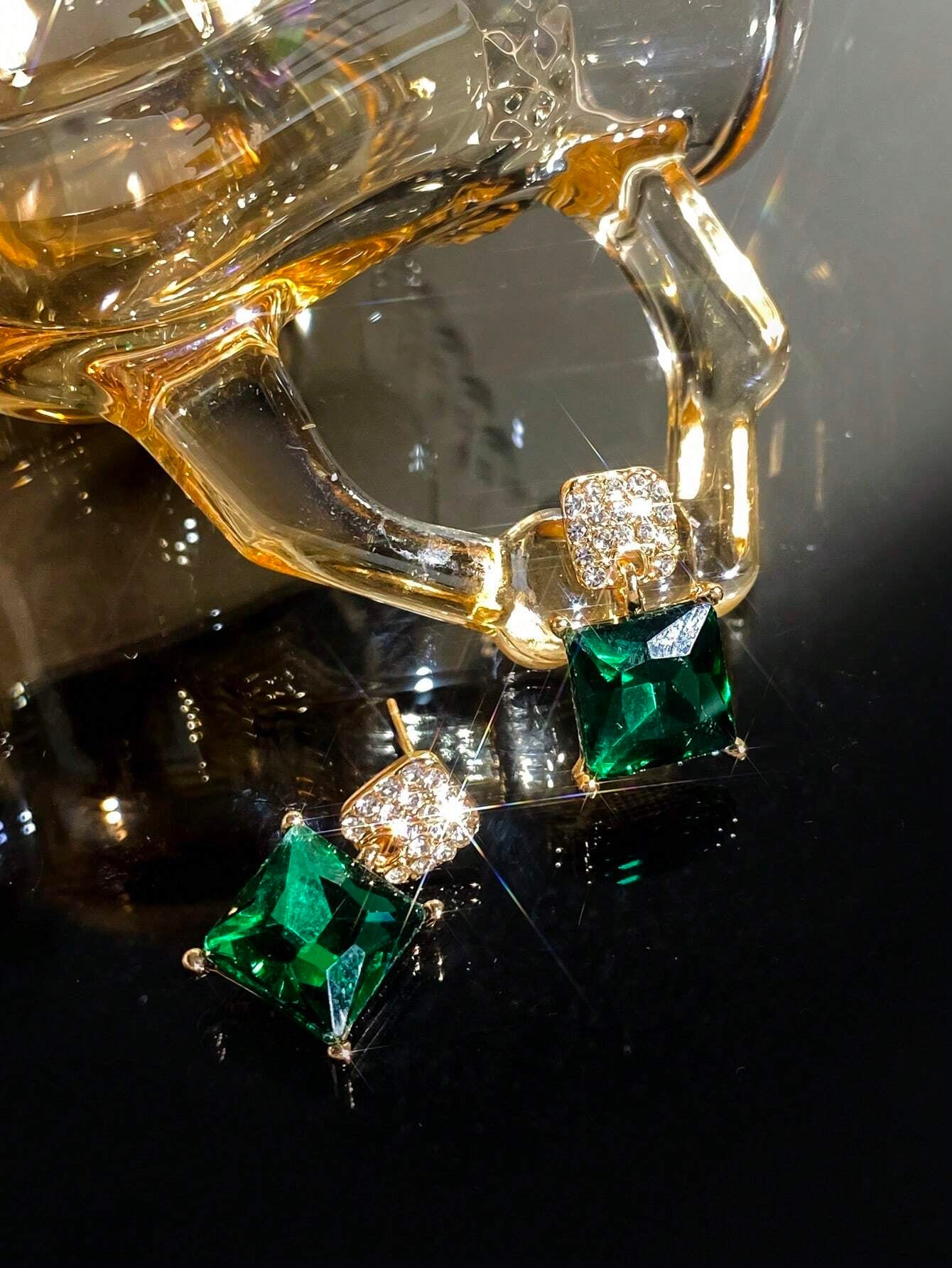 Rhinestone Decor Geometric Drop Earrings