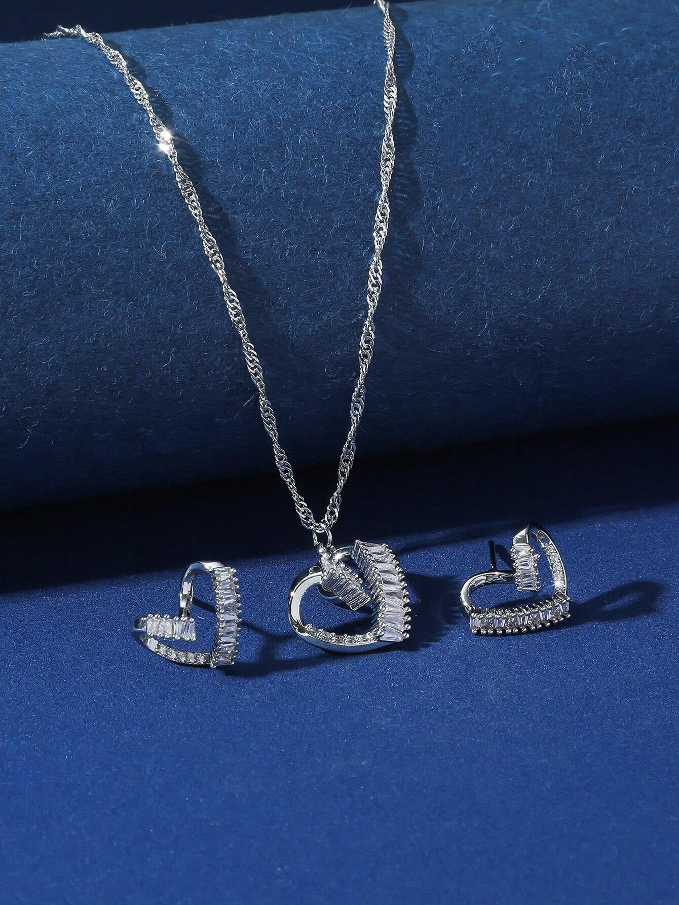 3Pcs Rhinestone Circle Decor Jewelry Set