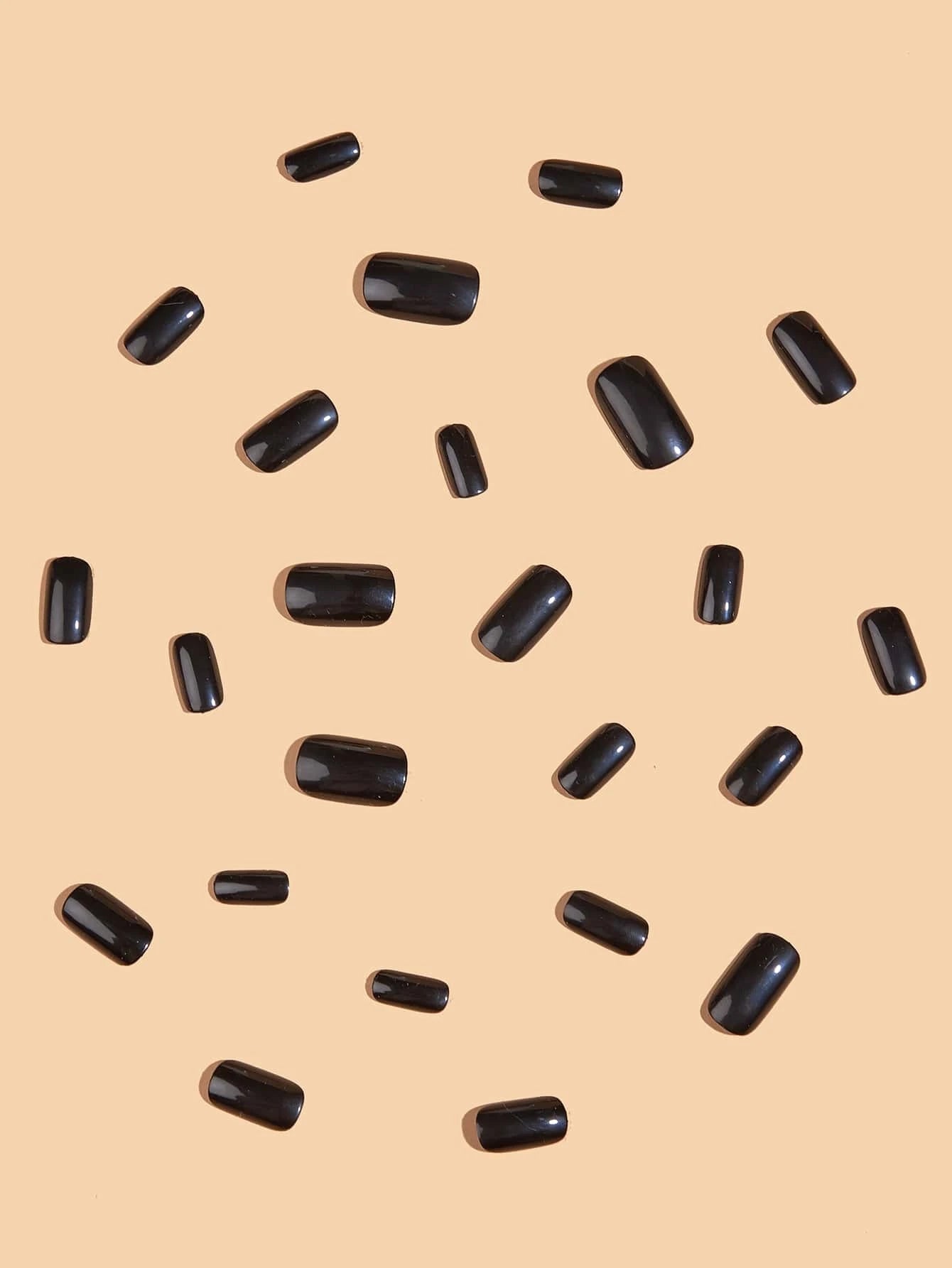 Get Glamorous with 24Pcs Short Square Black Solid Glossy Fake Nail & 1Sheet Tape & 1Pc Nail File