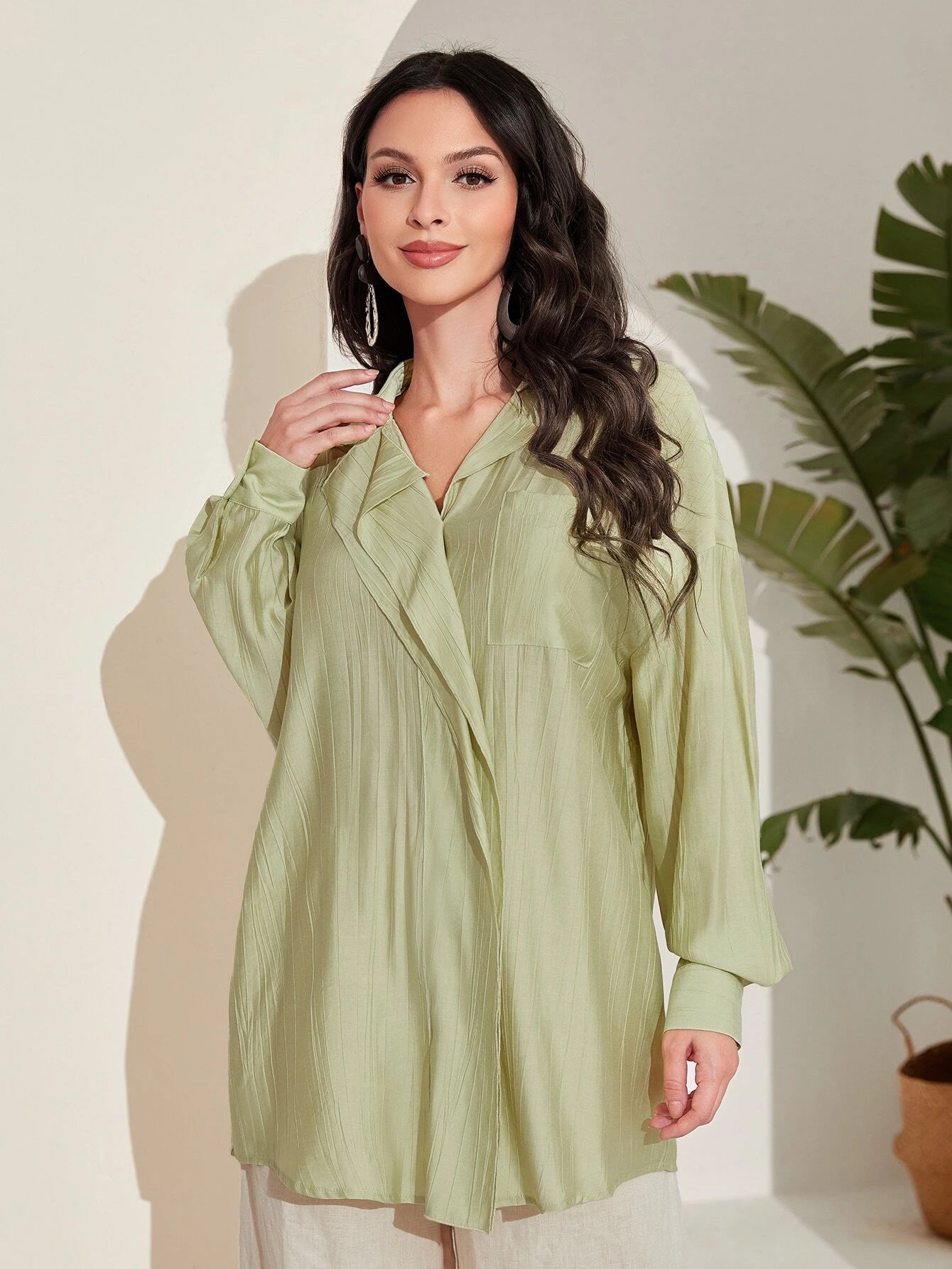 Mulvari Drop Shoulder Pocket Patched Blouse without Belt