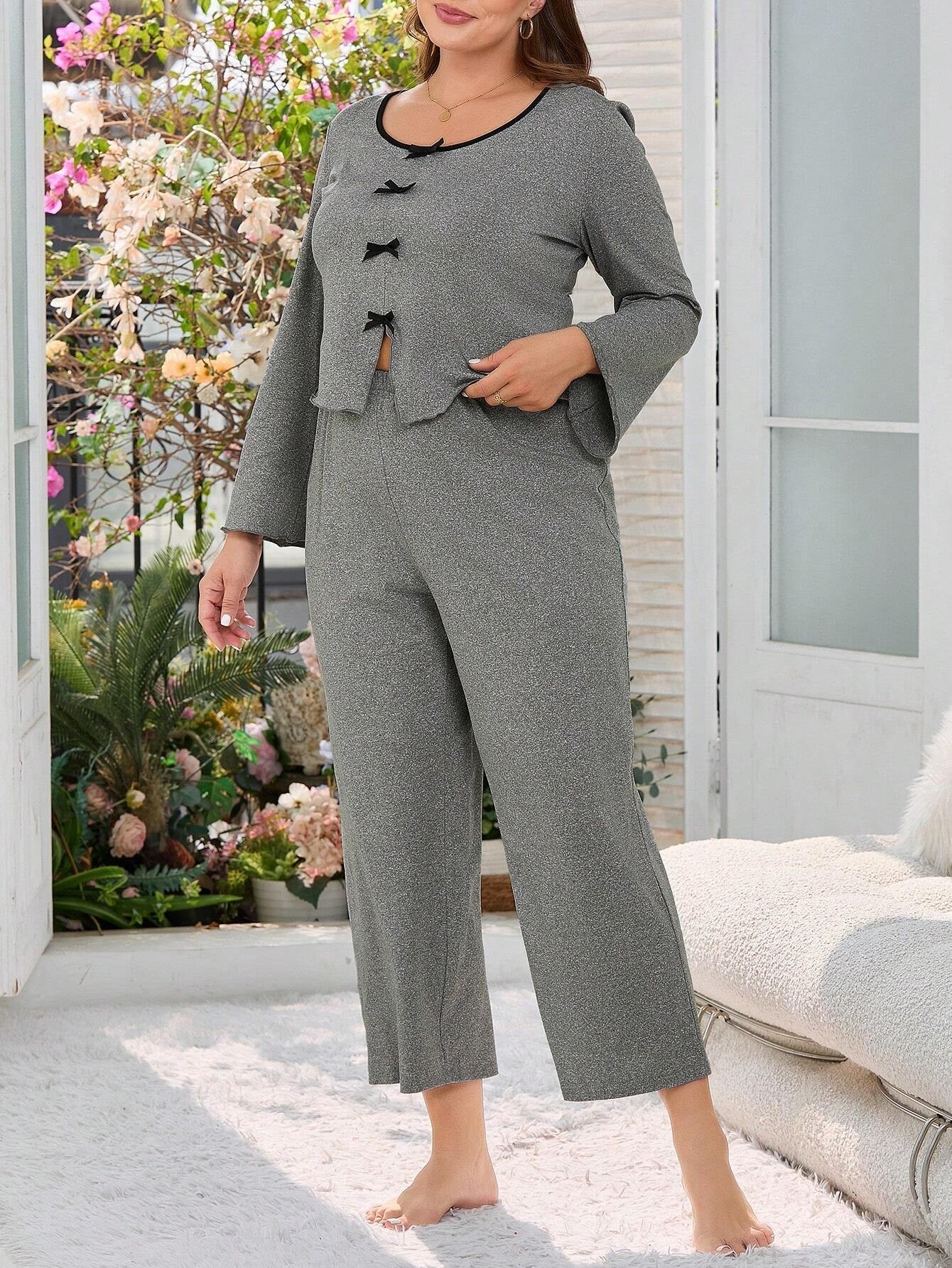 Plus Contrast Binding Bow Front PJ Set