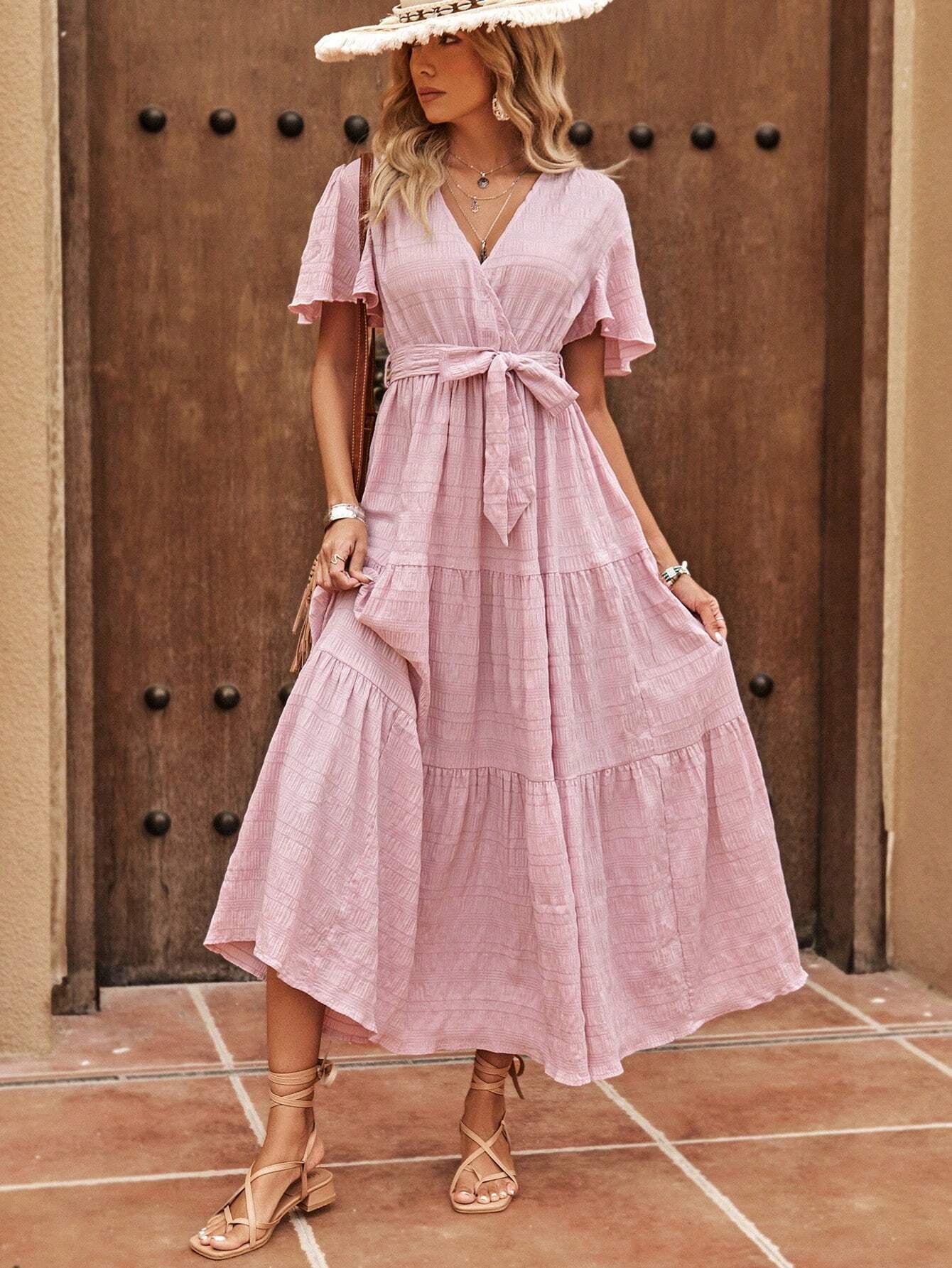 Clasi Bell Sleeve Belted A-Line Dress