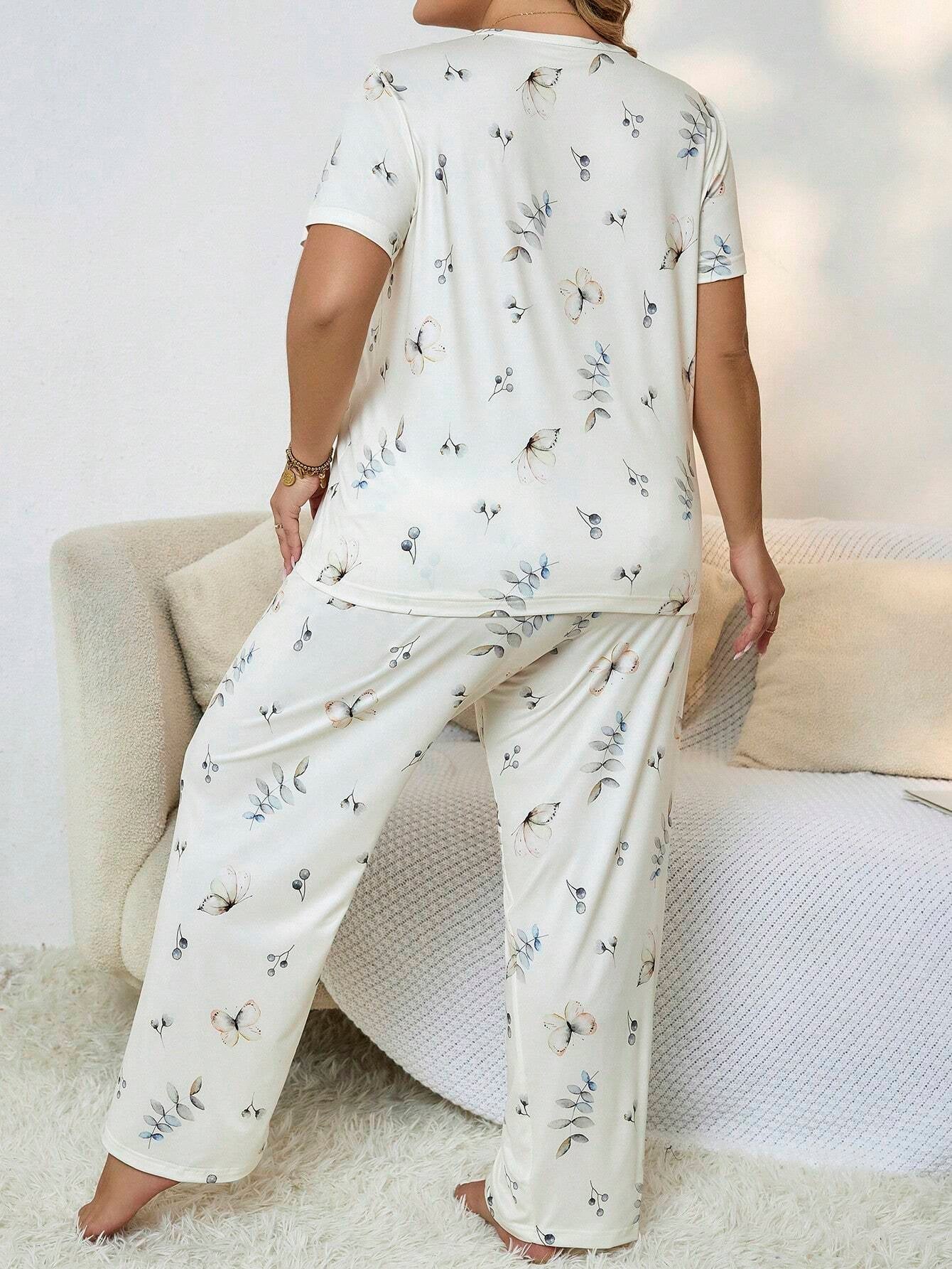 Plus Size Butterfly Printed Pajama Set