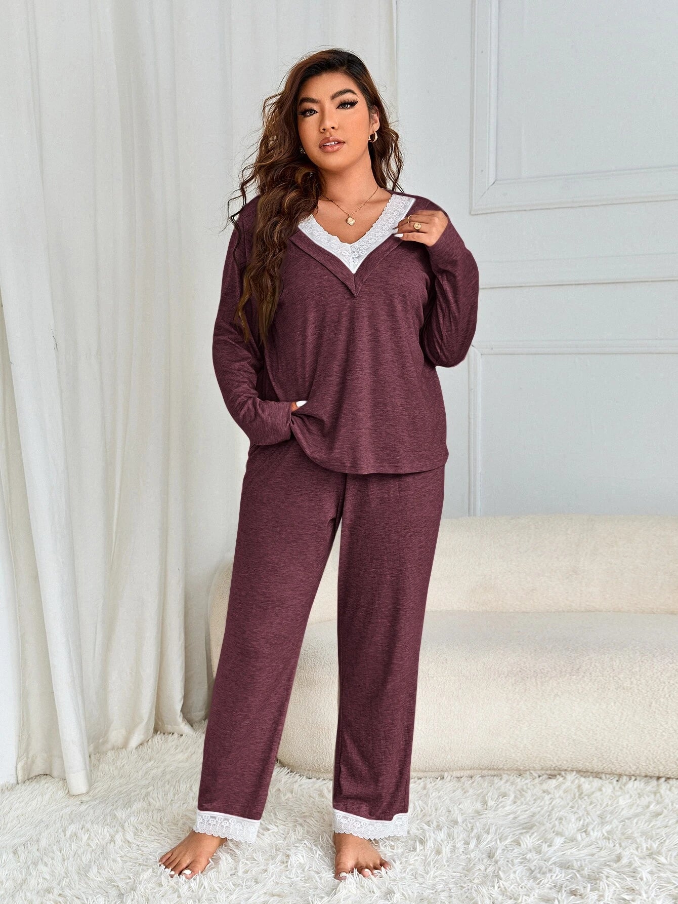 Plus Contrast Lace PJ Set