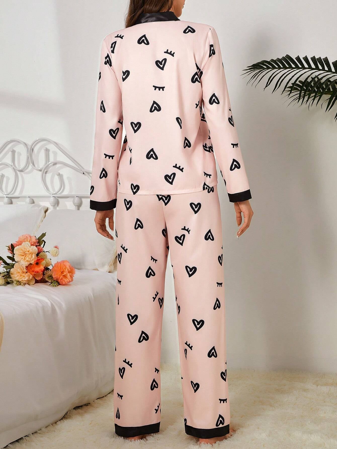 Women'S Eyelash & Heart Print Pajama Set