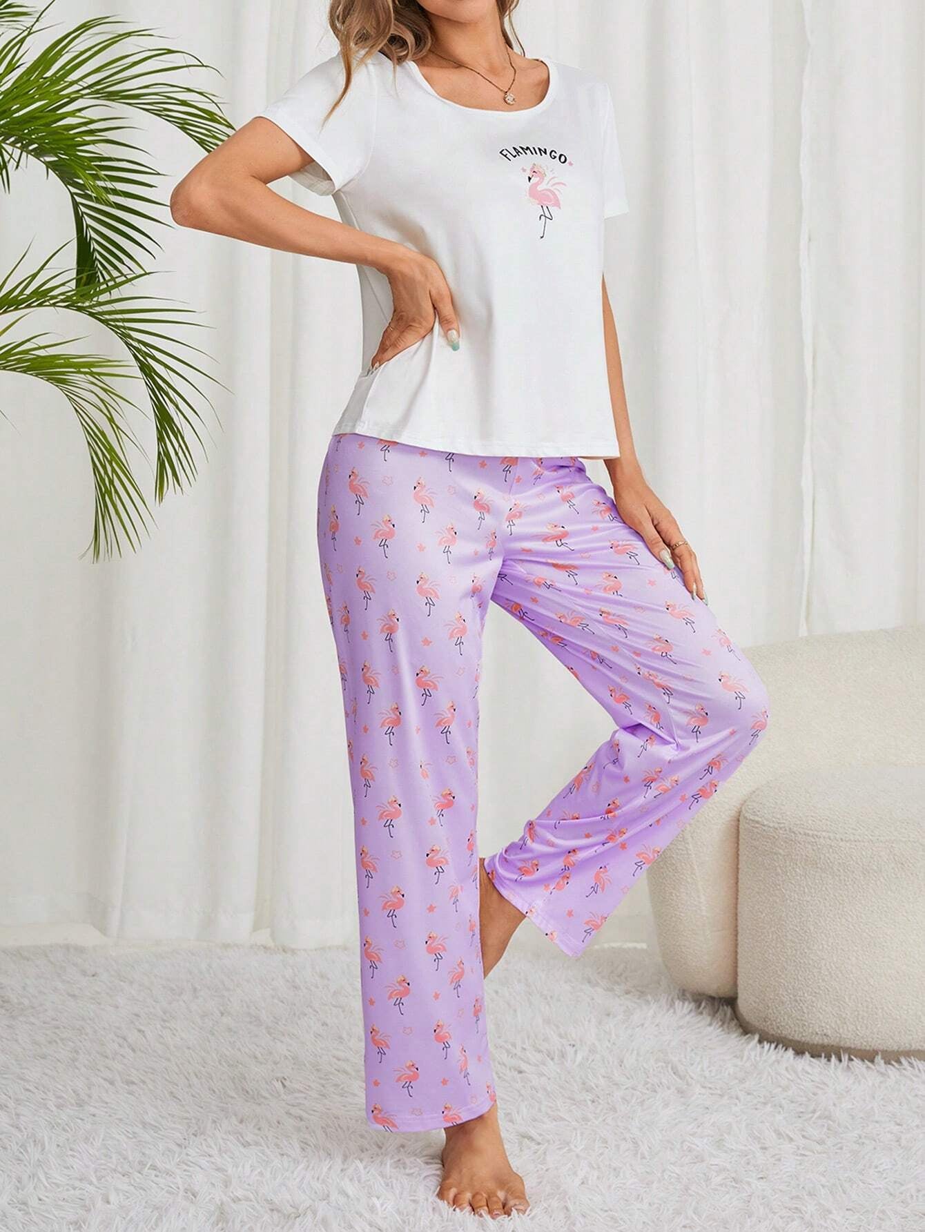 Ladies' Flamingo Print Pajama Set