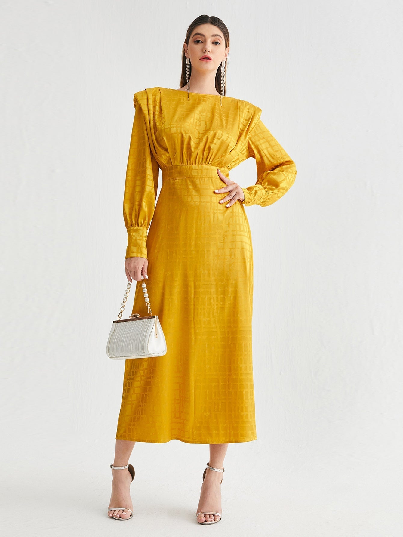 Modely Shoulder Pad Plaid Dress