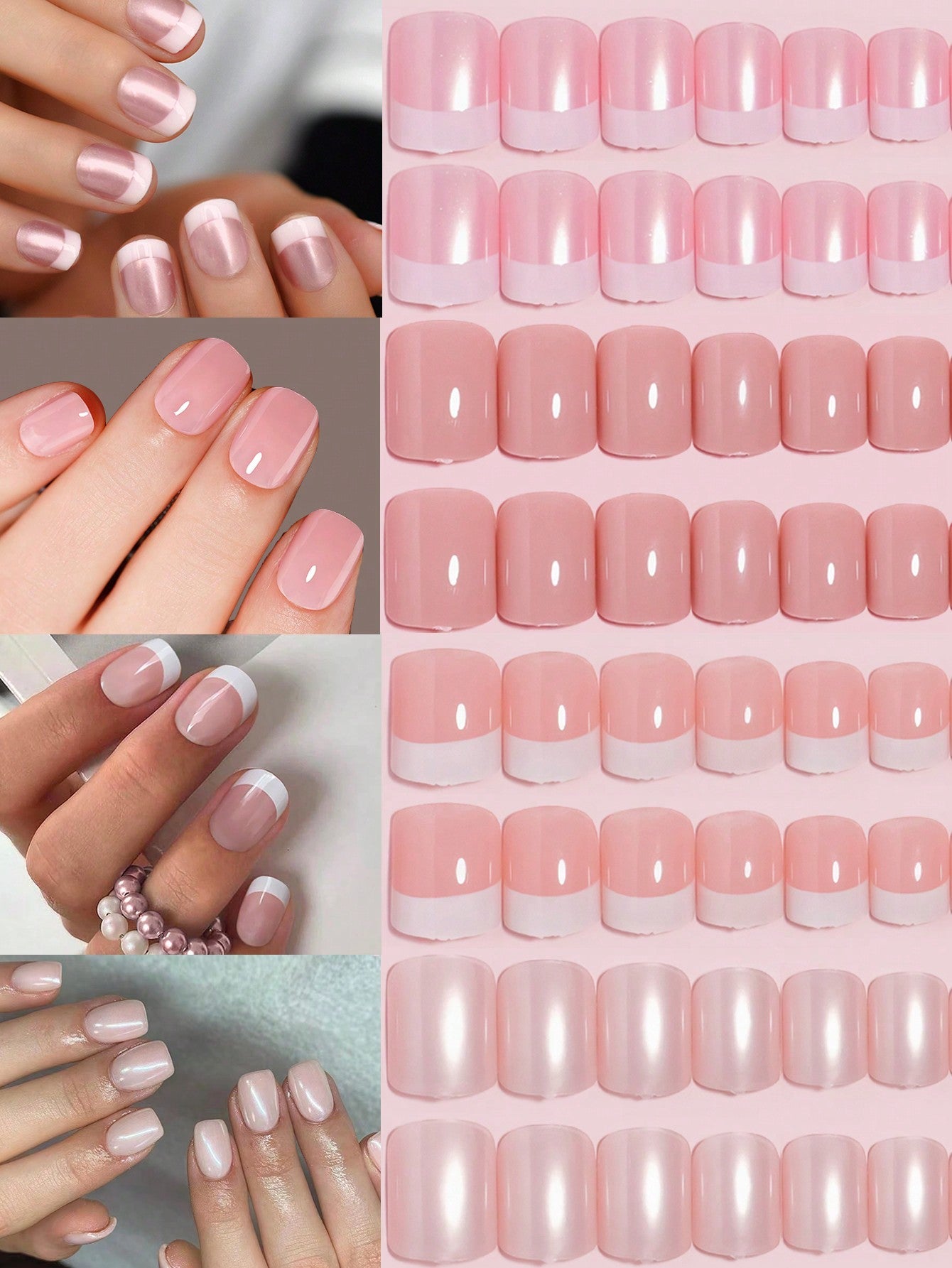 96Pcs(4Colors) Short Square Press on Nails Acrylic Short Fake Nails Full Cover Black and White French Designs Shiny Glue on Nails False Nail as Gift for Women and Girls with Storage Box