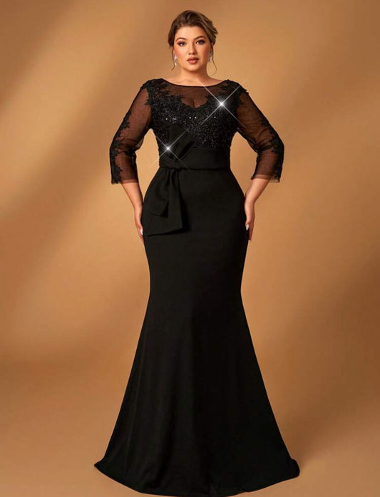 SHEIN Serin فستان ماكسي أنيق  ترتر ودانتيل أسود