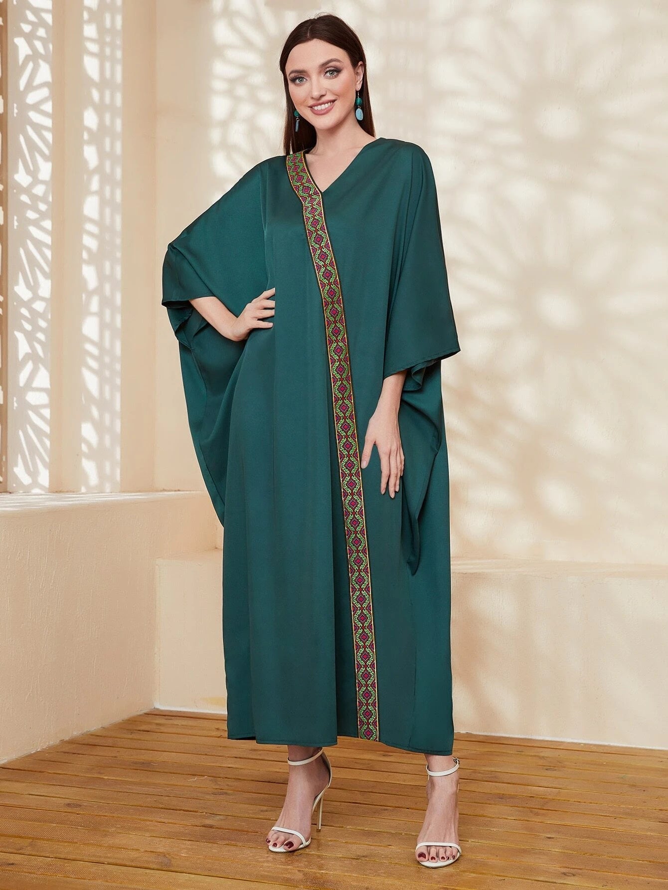 Najma Contrast Geo Tape Batwing Sleeve Kaftan