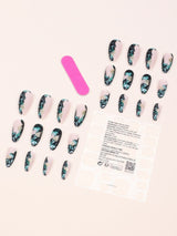 24Pcs/Box Galaxy Blue Starry Sky Almond Nail Tips with Ombre Effect + 1Pc Jelly Glue + 1Pc Nail File