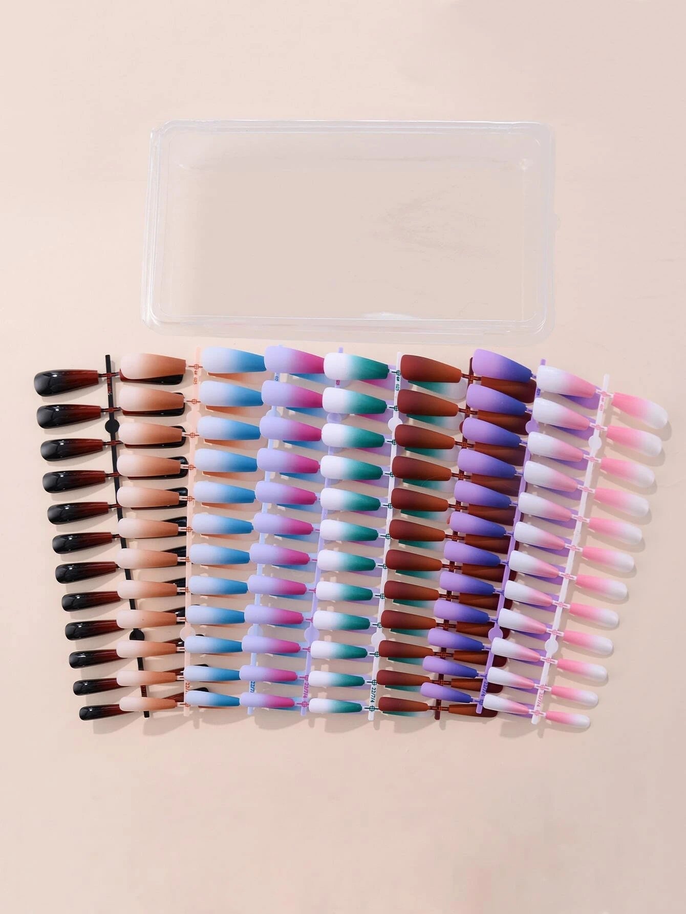 Get Glamorous with 192Pcs Long Coffin Multicolor Ombre Fake Nail