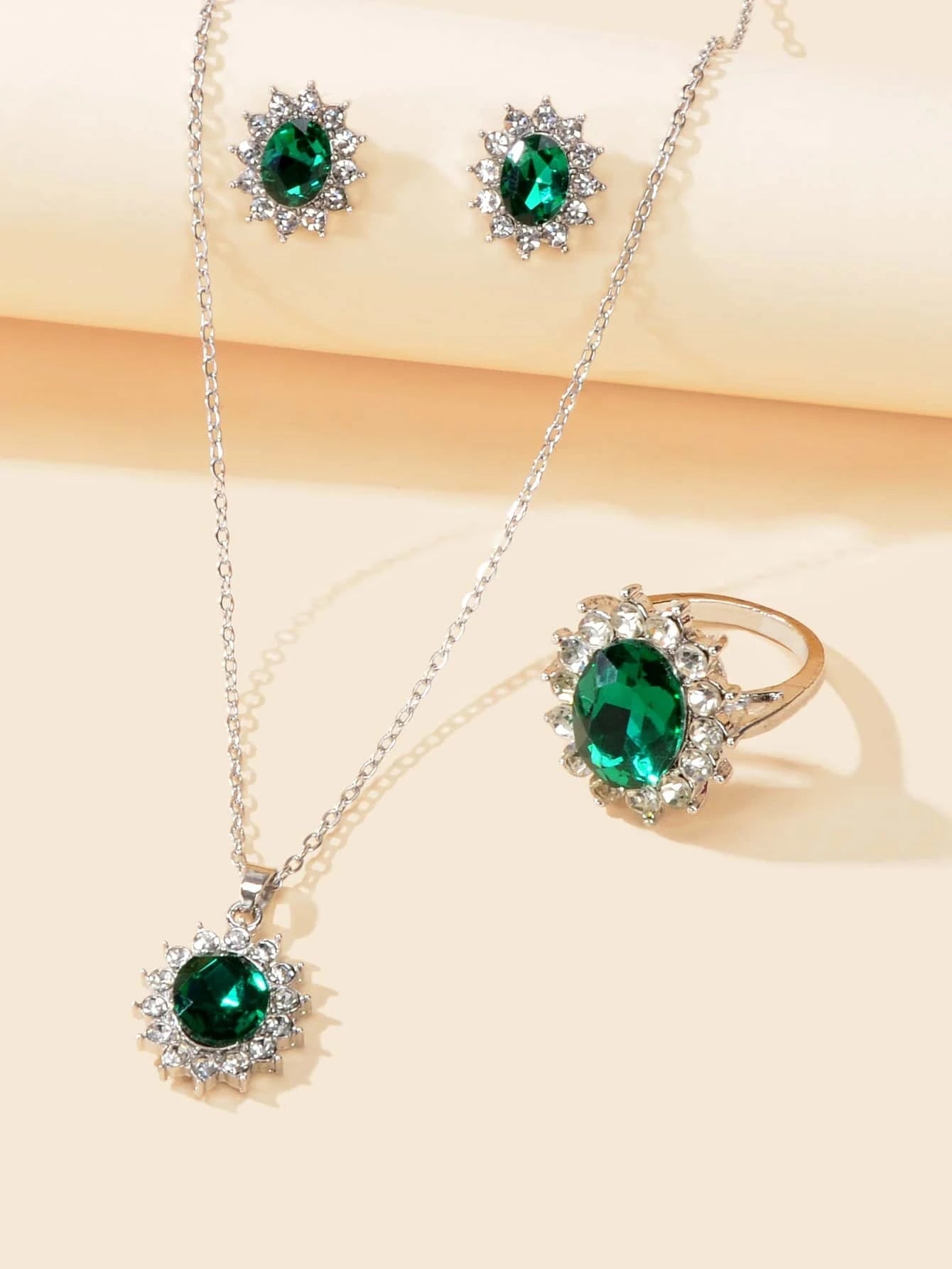 3Pcs/Set Glamorous Cubic Zirconia Water-Drop Decor Jewelry Set for Women for Daily Decoration