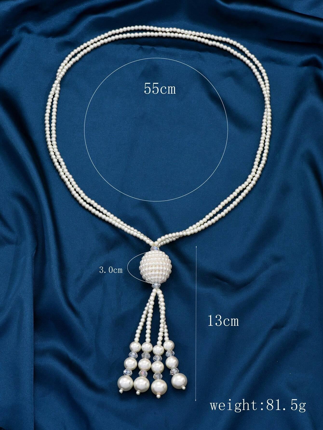 1Pc Fashionable Faux Pearl Tassel Pendant Long Necklace/Sweater Chain for Women