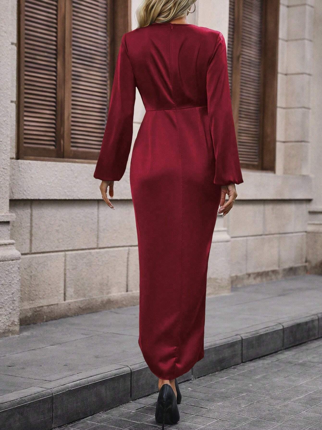 Clasi Solid Wrap Hem Satin Dress