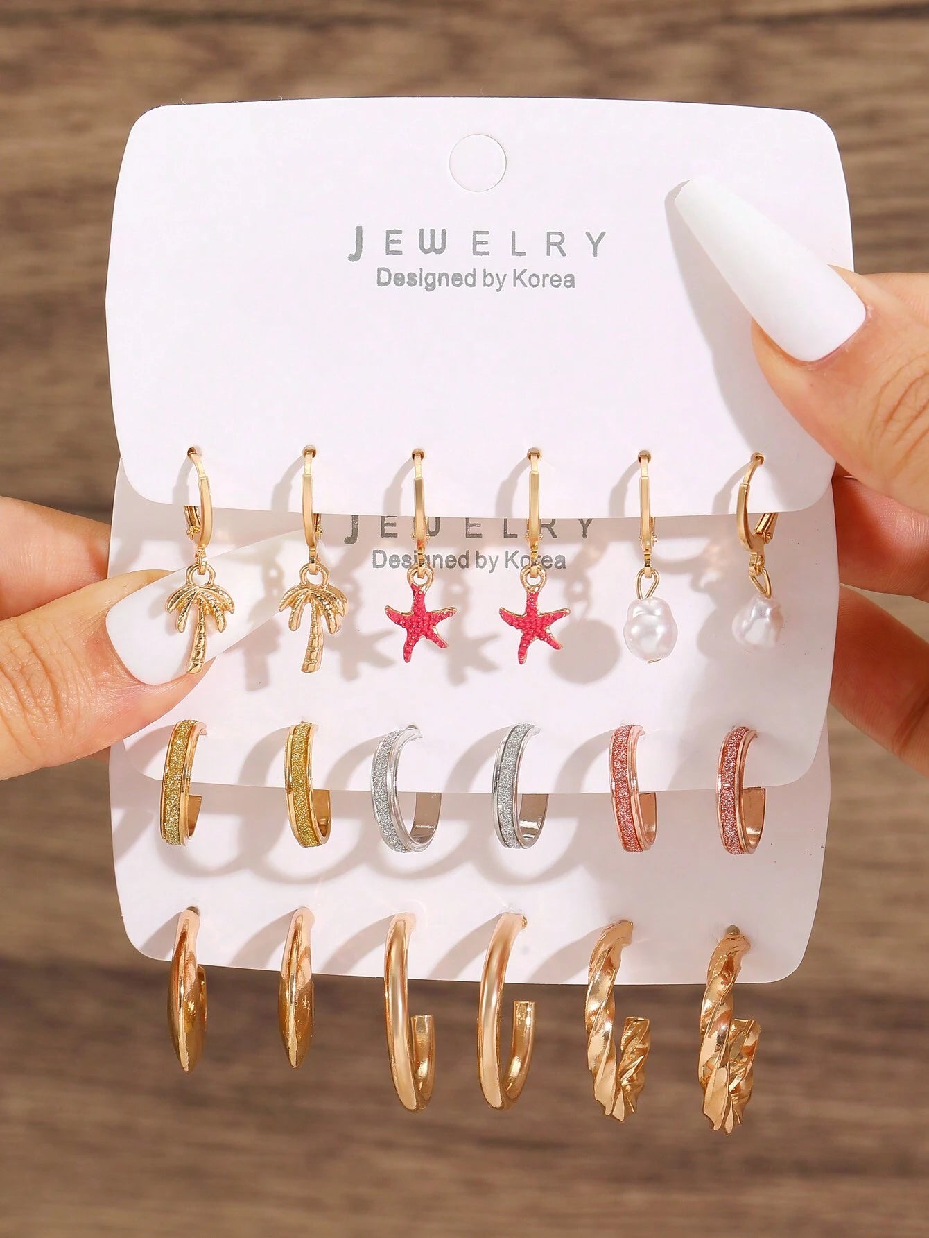 9Pairs/Set Fashionable Zinc Alloy Rhinestone Moon & Faux Pearl Decor Stud Earrings for Women for Daily Decoration