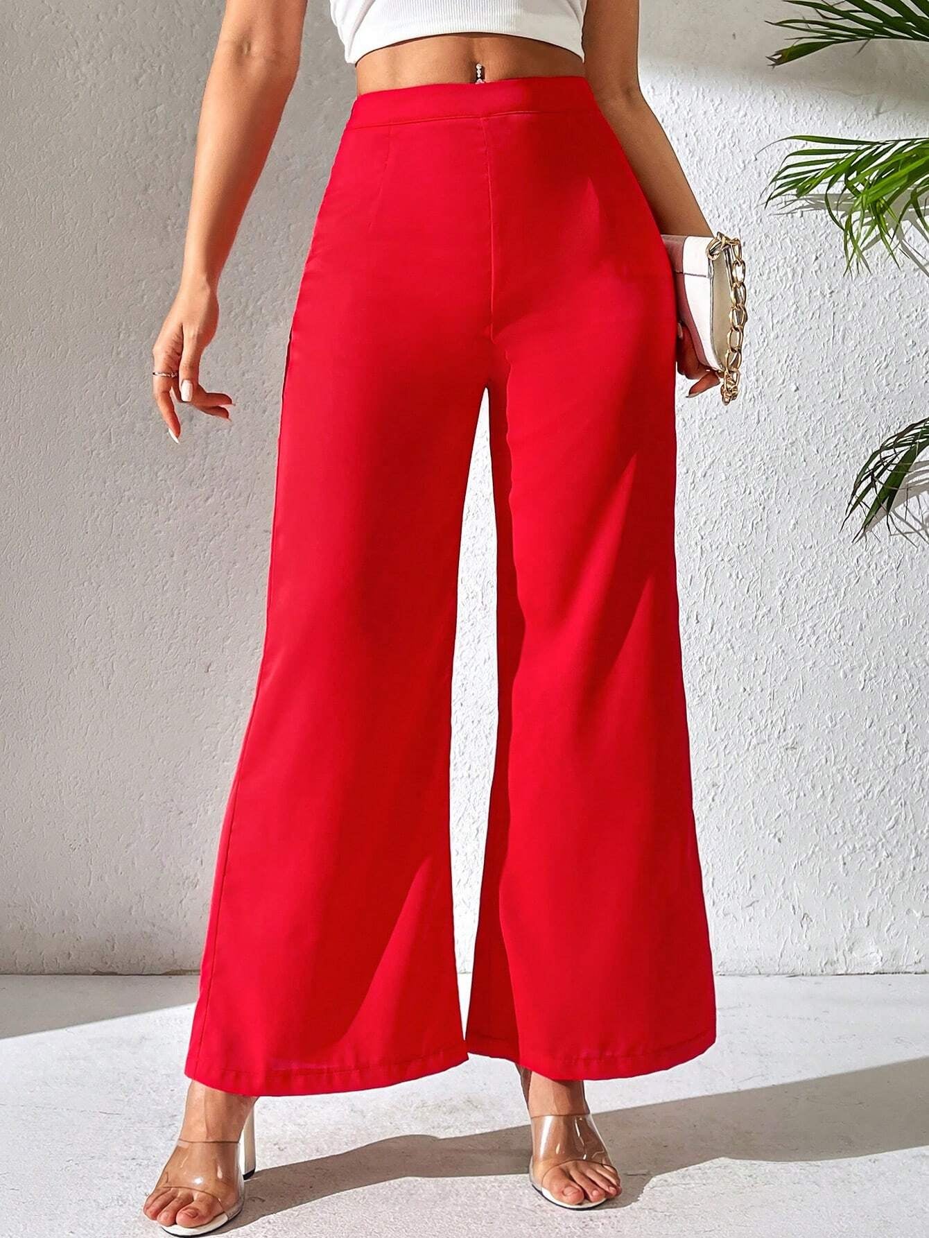 PETITE Solid Color Wide Leg Pants