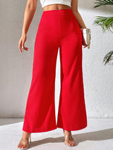 PETITE Solid Color Wide Leg Pants