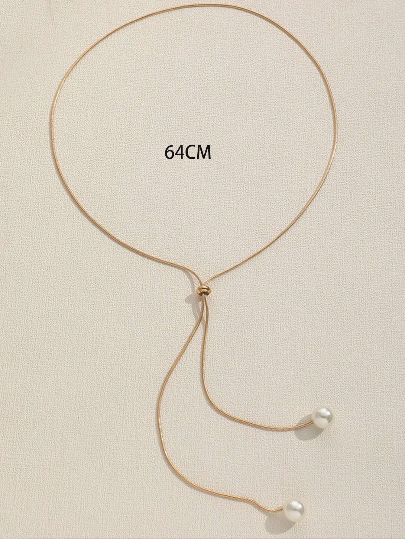 1Pc Fashionable and Versatile Adjustable Pull-Cord Long Faux Pearl Necklace for Women