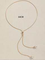 1Pc Fashionable and Versatile Adjustable Pull-Cord Long Faux Pearl Necklace for Women