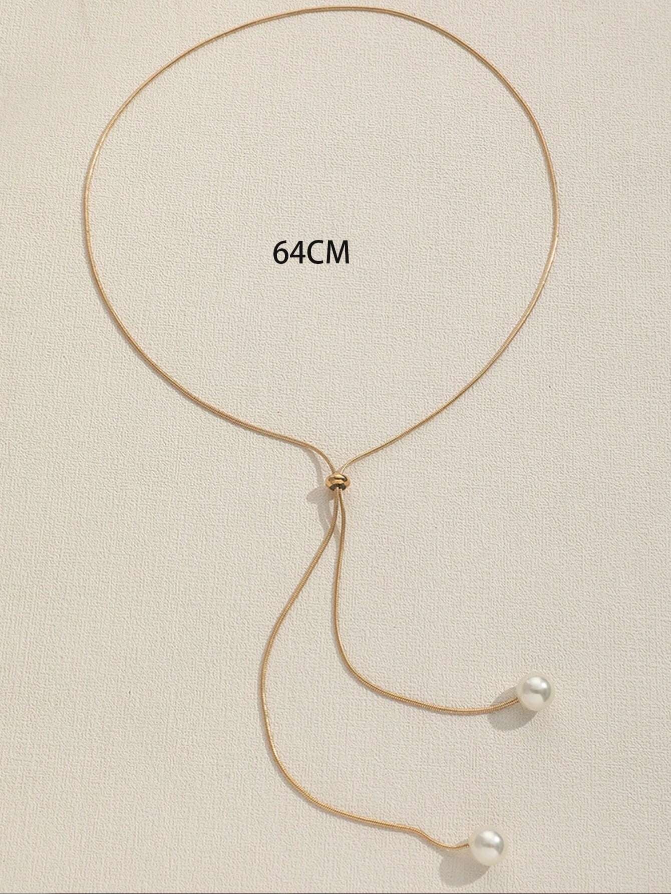 1Pc Fashionable and Versatile Adjustable Pull-Cord Long Faux Pearl Necklace for Women