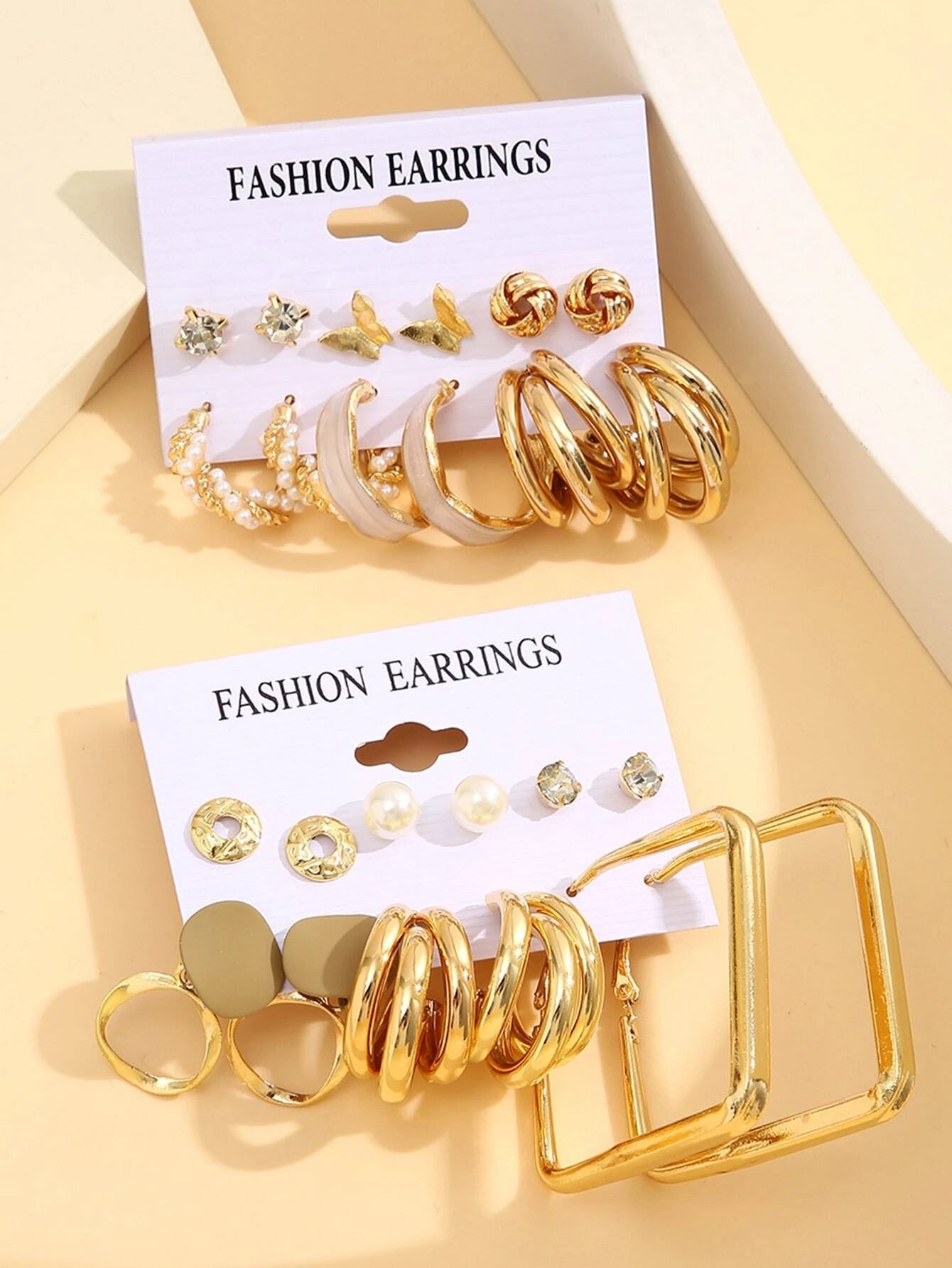 24Pcs Simple Rhinestone Faux Pearl Earrings with Metallic Geometric Design for Women, Perfect for Vacation, Dating, Gifts and Daily Wear