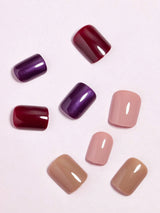 4 Colors (96 Pcs) Square Shape Press Nails Medium Size False Nails Brown Series Fake Nails Acrylic Faux Gloss Design Nails Full Coverage Nails for Women and Girls as Gifts