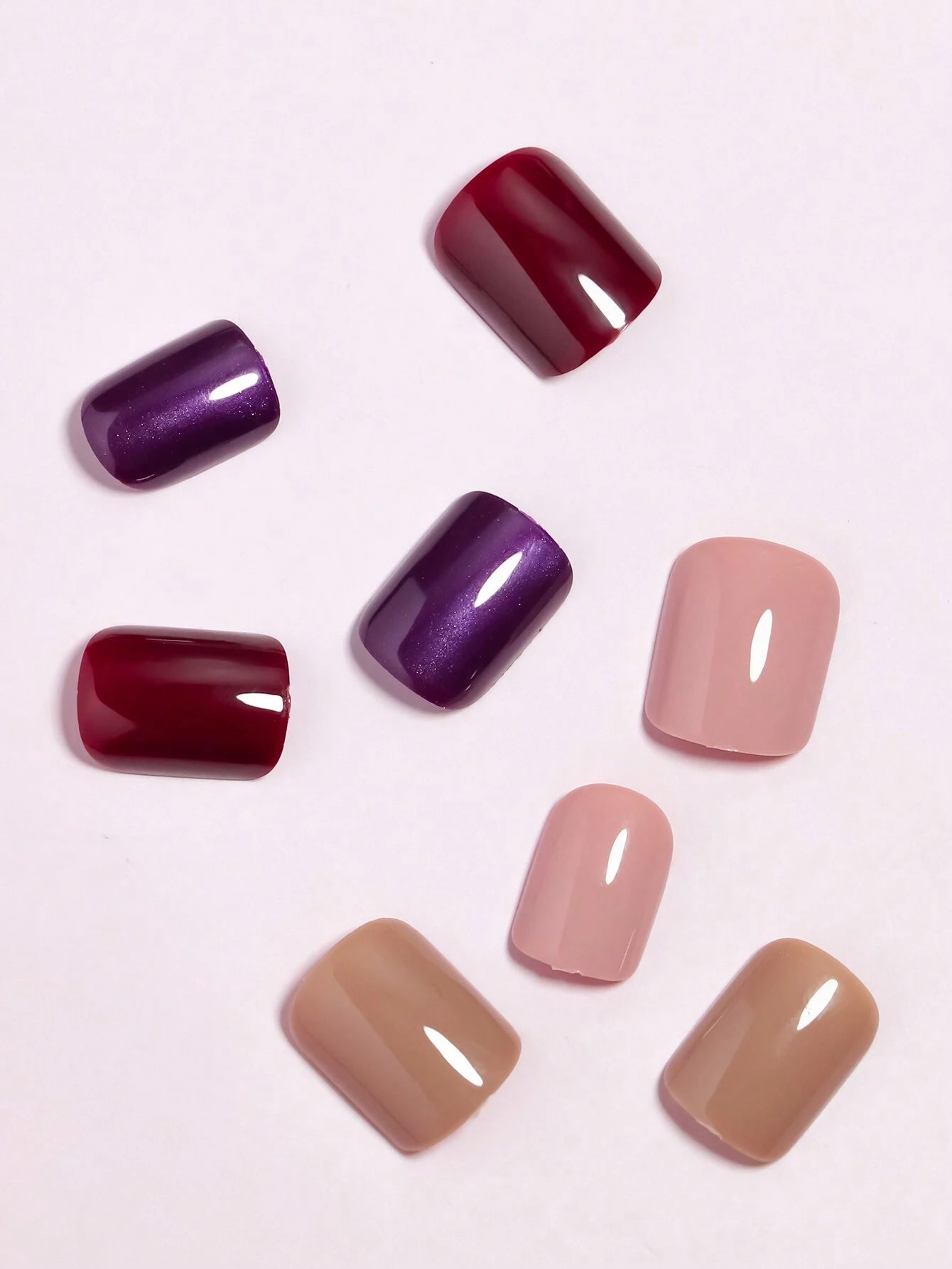 4 Colors (96 Pcs) Square Shape Press Nails Medium Size False Nails Brown Series Fake Nails Acrylic Faux Gloss Design Nails Full Coverage Nails for Women and Girls as Gifts