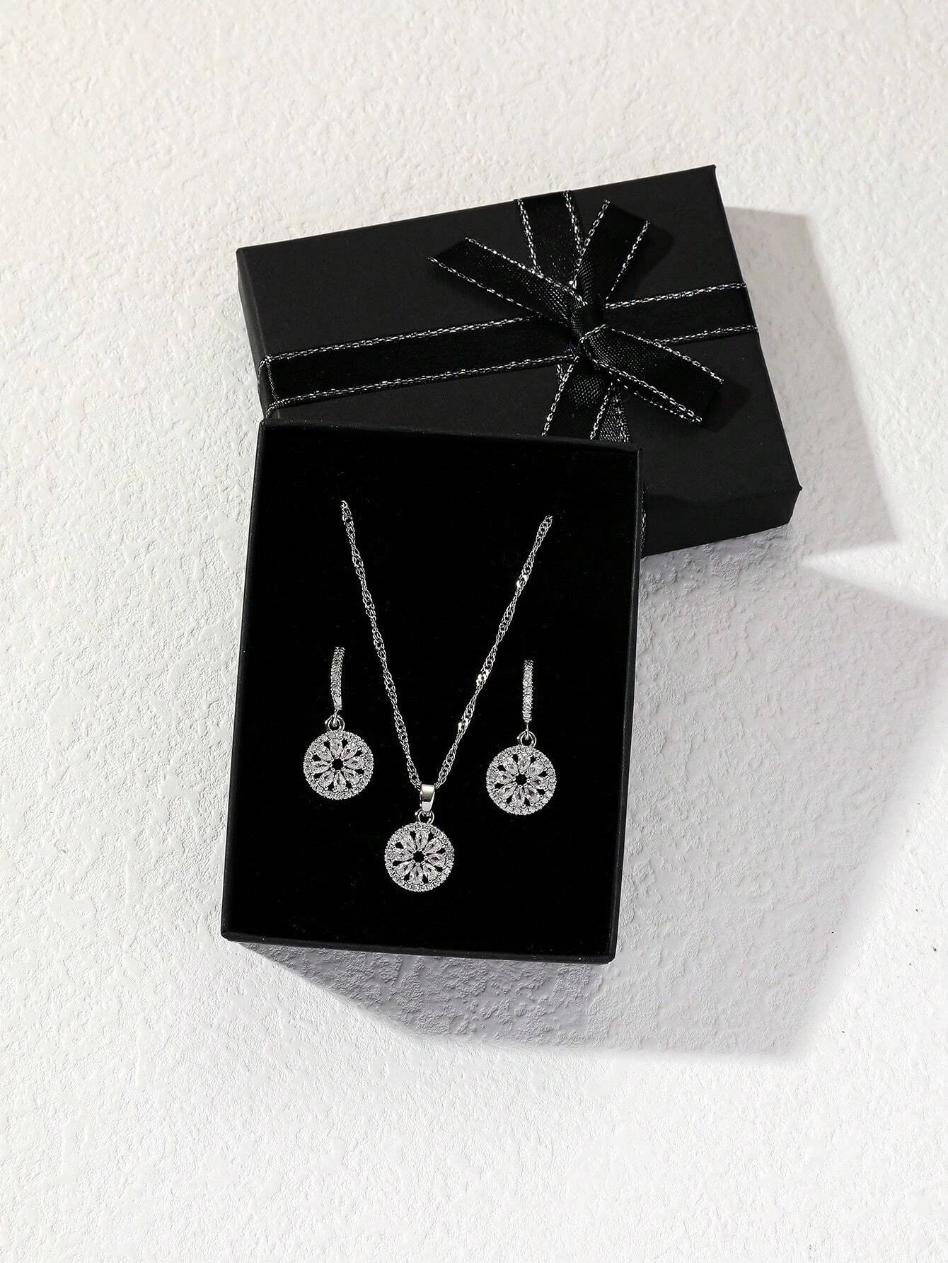 3Pcs Rhinestone Circle Decor Jewelry Set